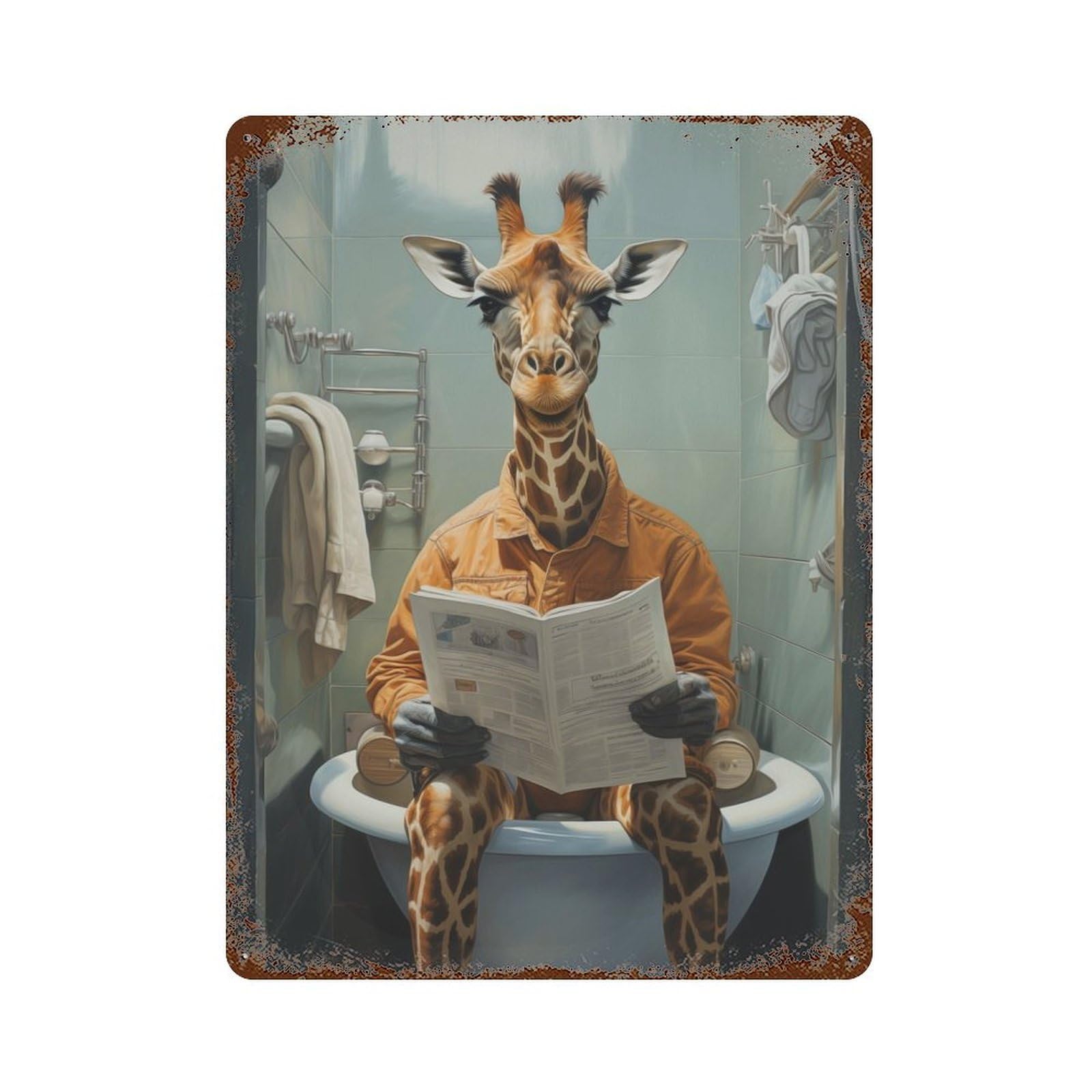 Rust Effect Toilet Giraffe Weathered Tin Sign 15.7"x11.8", Farmhouse Wall Decor for Farmhouse, Kitchen And Entryway Decor