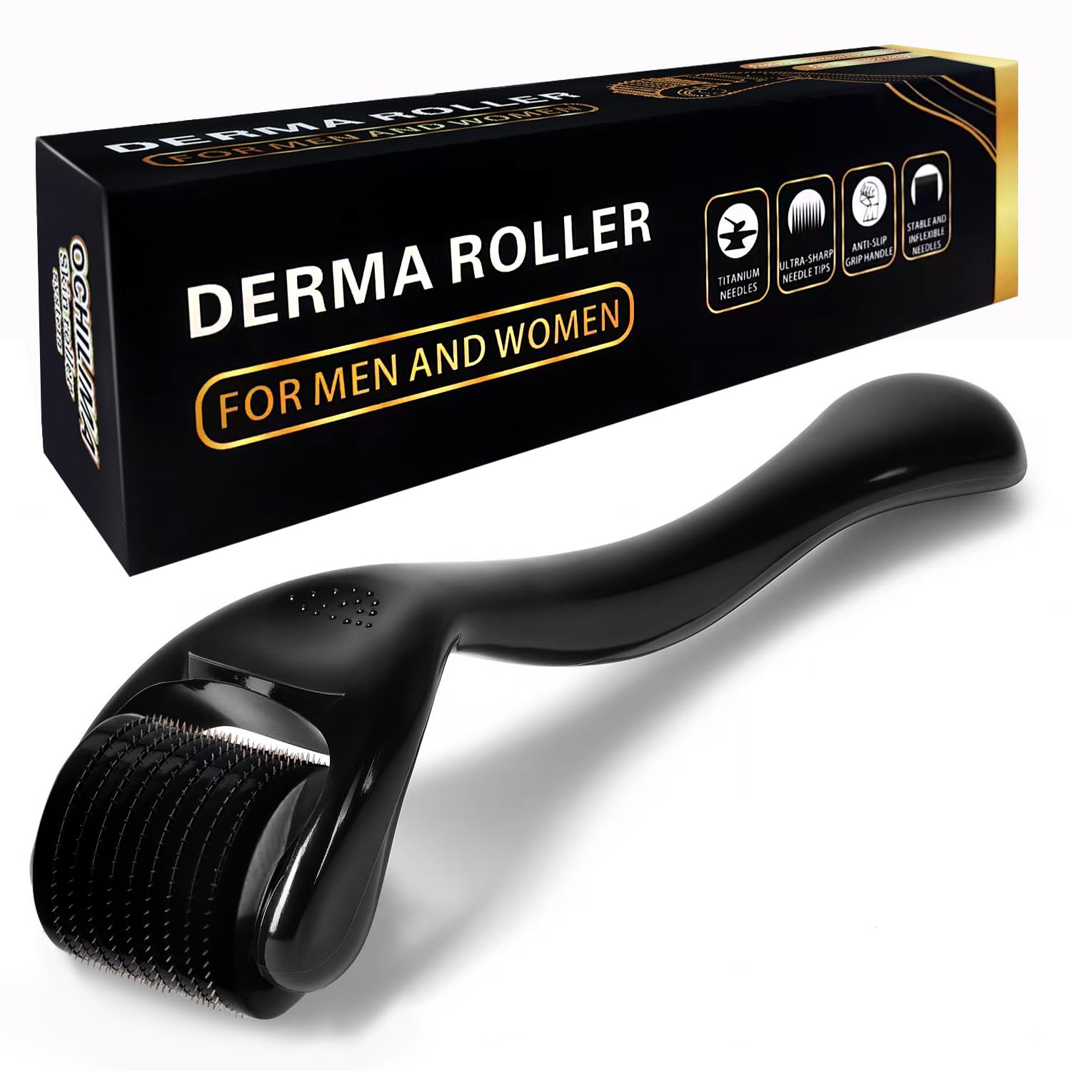 Rullo da bar 1,5 mm - 540 Titan Derma roller per la crescita della barba e dei capelli, Micronago per viso, cuoio capelluto e corpo, aghi in titanio per uomini e donne, con effetto anti invecchiamento