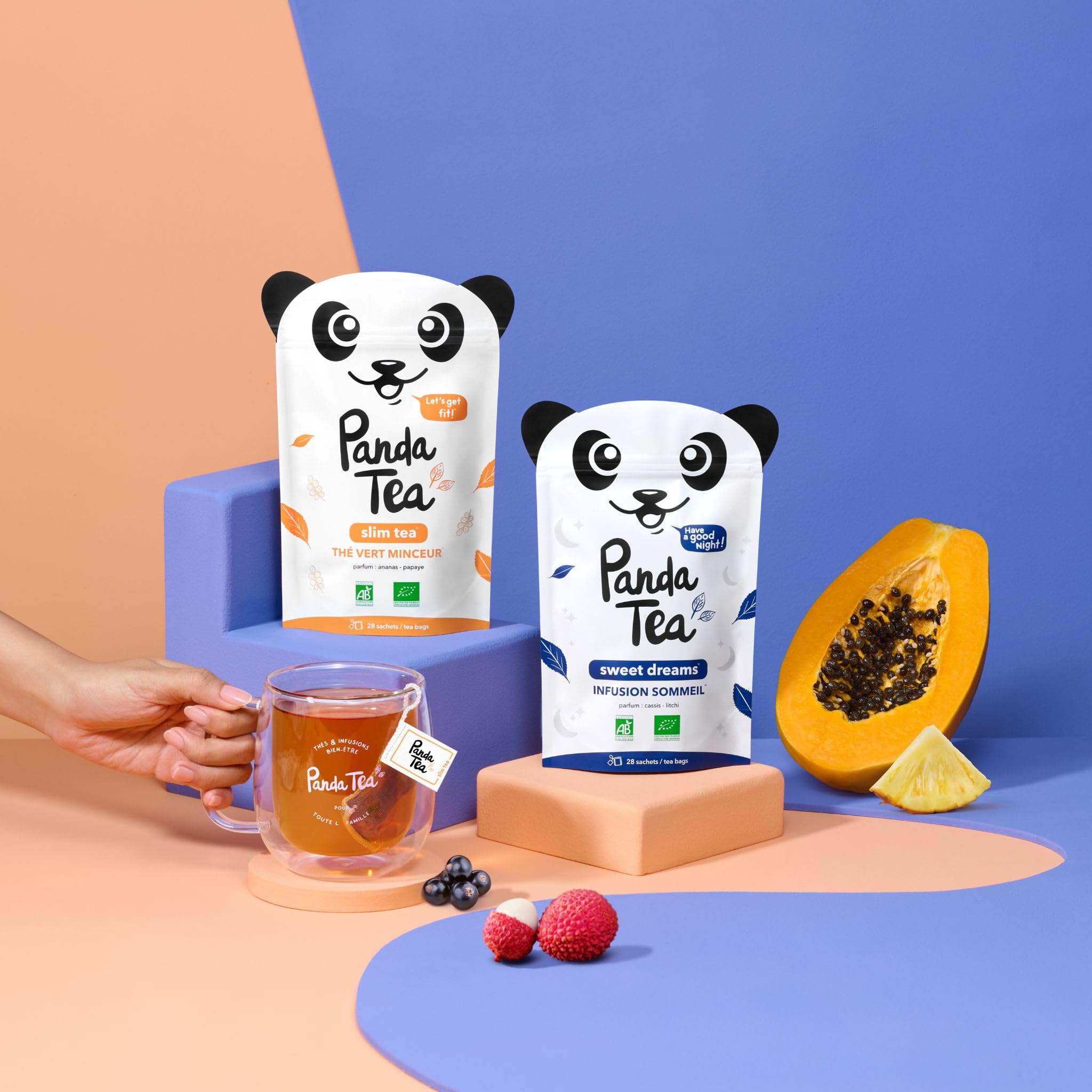 Panda Tea - Duo Slim Tea & Sweet Dreams - Thé Vert Minceur & Infusion Sommeil Profond - 56 Sachets Mousselines - Detox, Perte de poids & Sommeil Réparateur