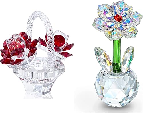 H&D HYALINE & DORA Estatua de figuras coleccionables de flores de cristal, estatua para decoración del hogar