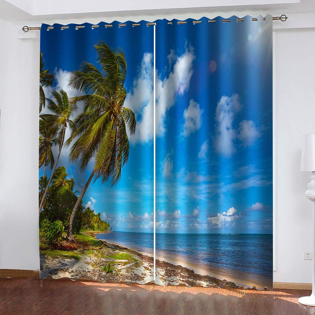 Rideaux Et Draperies Intérieurs 3D Ciel Bleu Coeur Nuage Blanc Motif Rideau Occultant À Oeillets Decoration Salon Chambre Maison pour Enfant Adulte 2 Pièces 280x160Cm Design Moderne Imprimé
