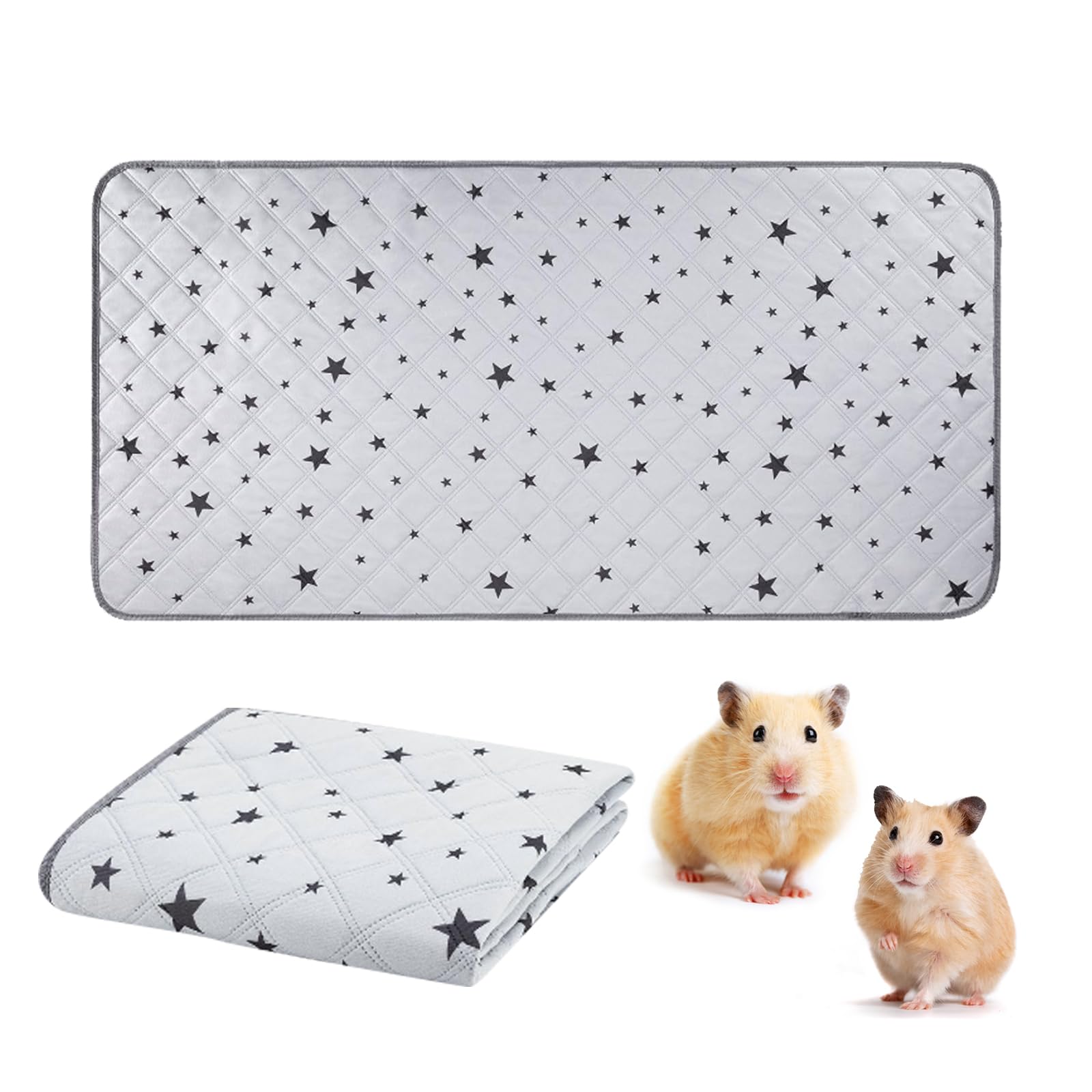70x142cm Meerschweinchen Unterlage Waschbar: Pipipads Meerschweinchen, Grau Stern, wasserdichte Super Saugfähige Wiederverwendbare Kleintiermatten für Käfig Auslauf