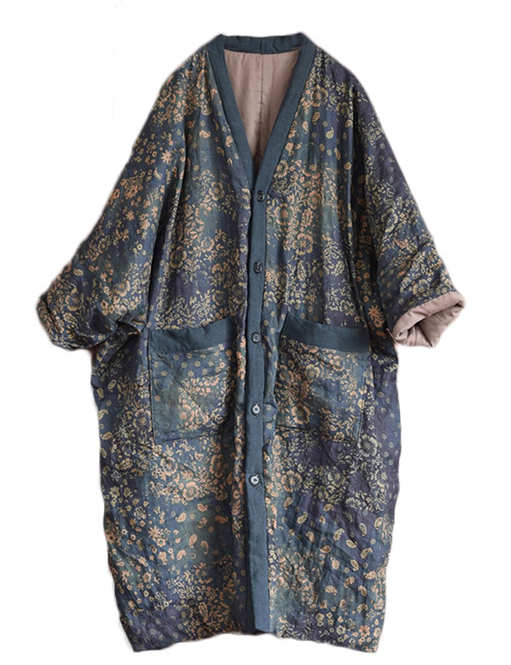 NFYM Giacche lunghe da donna Capispalla invernale al ginocchio stampato vintage patchwork allentato trapuntato giacche leggere