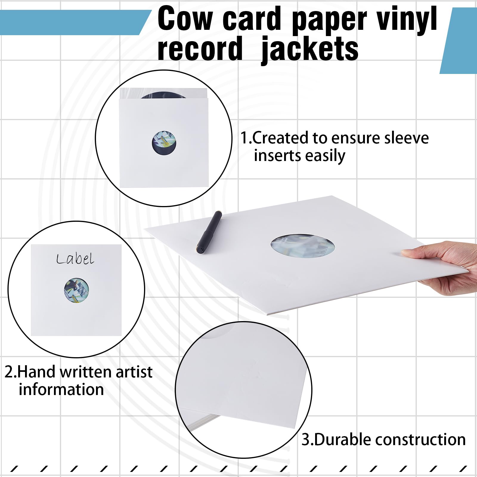 Henoyso 80 custodie per dischi in vinile da 30,5 cm, includono 40 custodie interne per album, 40 custodie interne in carta kraft per album, dischi in vinile, collezioni, decorazioni (bianco)
