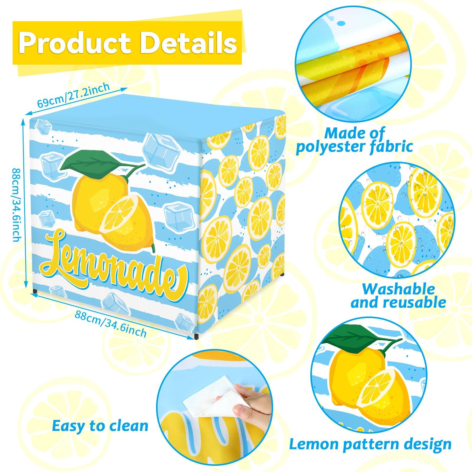 Yiaoyinnz Lemonade Stand Kit for Lemonade Stand Supplies Lemonade Tablecloth Lemonade Table Cover Outdoor Yellow Lemon Business Sign for Folding Card Table Summer Beach Picnic Birthday Party Decor - Image 2