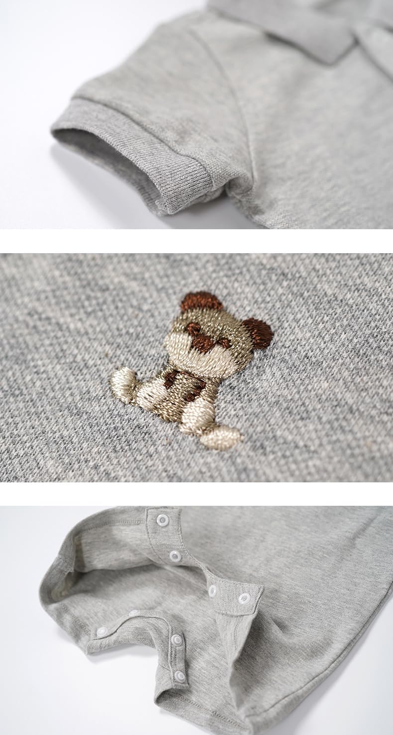 Baby Polo Romper Cotton Short Sleeve Embroidery Bear Jumpsuit 3-24 Months - Image 3