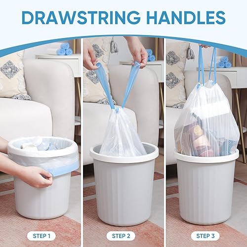 Miniatura 4 de Bolsas de basura pequeñas de 4 galones con cordón, 60 bolsas de basura pequeñas sin perfume, bolsas de basura para baño, bolsas de basura para
