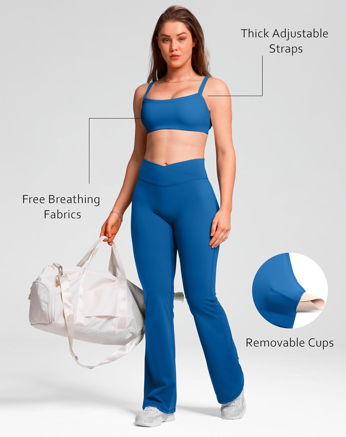 Unthewe Square Neck Padded Sports Bras for Women Supportive Adjustable Strapes Yoga Workout Crop Top - Image 4