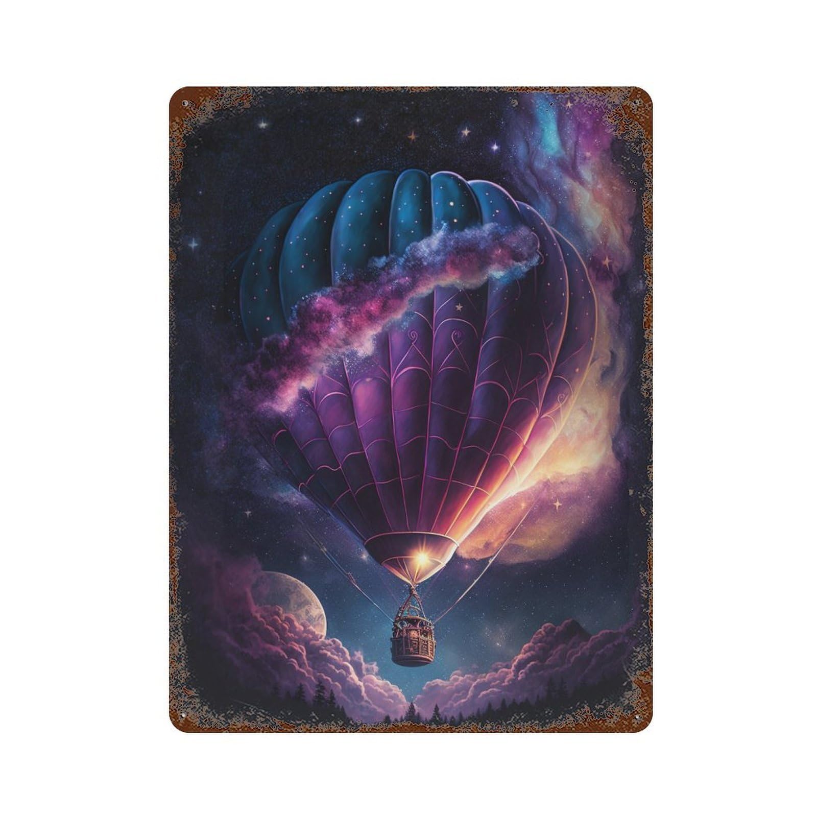 Galactic Hot Air Balloon Adventure -1 Vintage Rust Metal Sign 15.7"x11.8", Ideal for Bistro, Counter And Cafe Decor