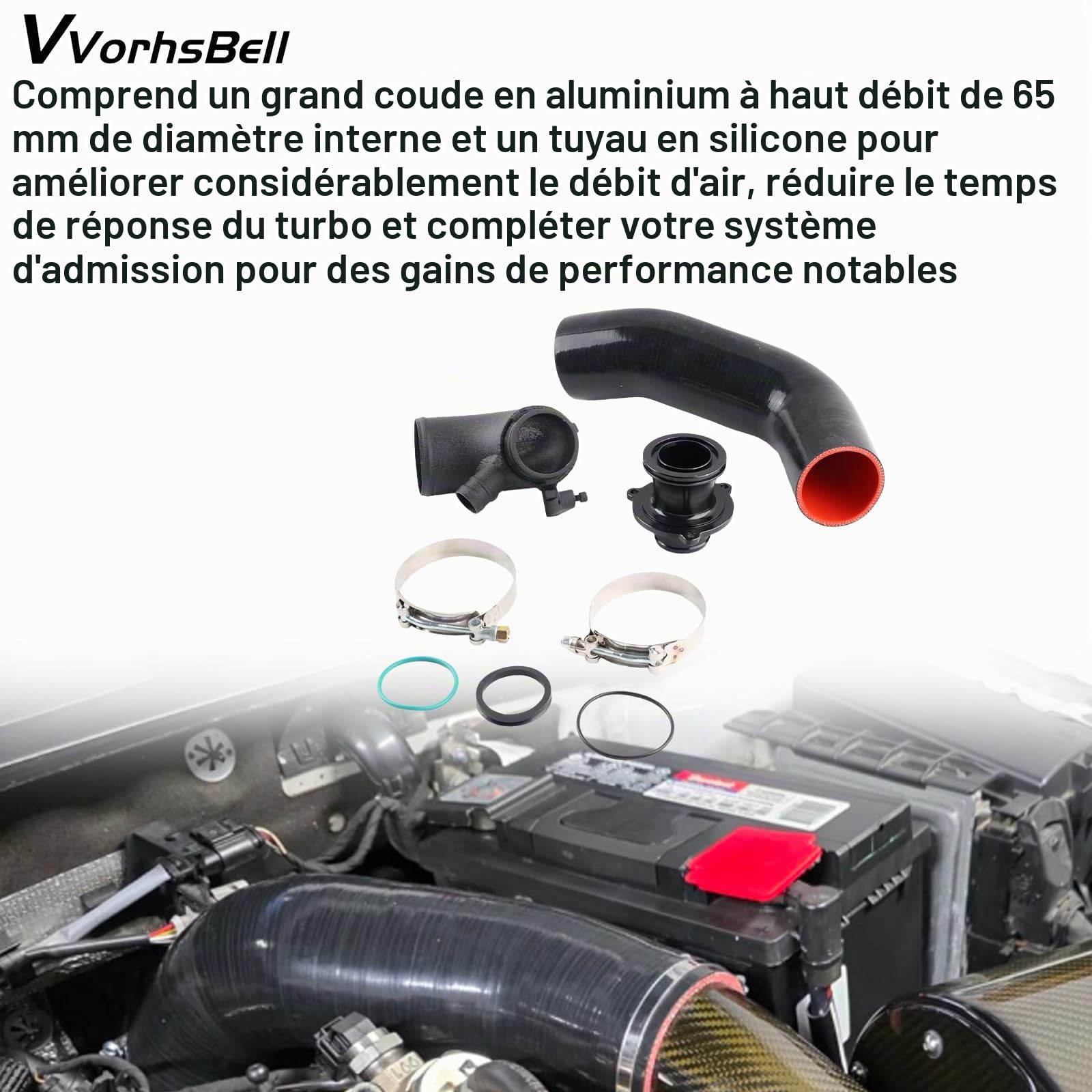 Kit de tuyau d'entrée turbo compatible avec VW Golf MK7/7.5 GTI R Audi A3 S3 8V TT EA888 IS20 IS38 – Coude en aluminium à haut débit, tuyau et silencieux en silicone