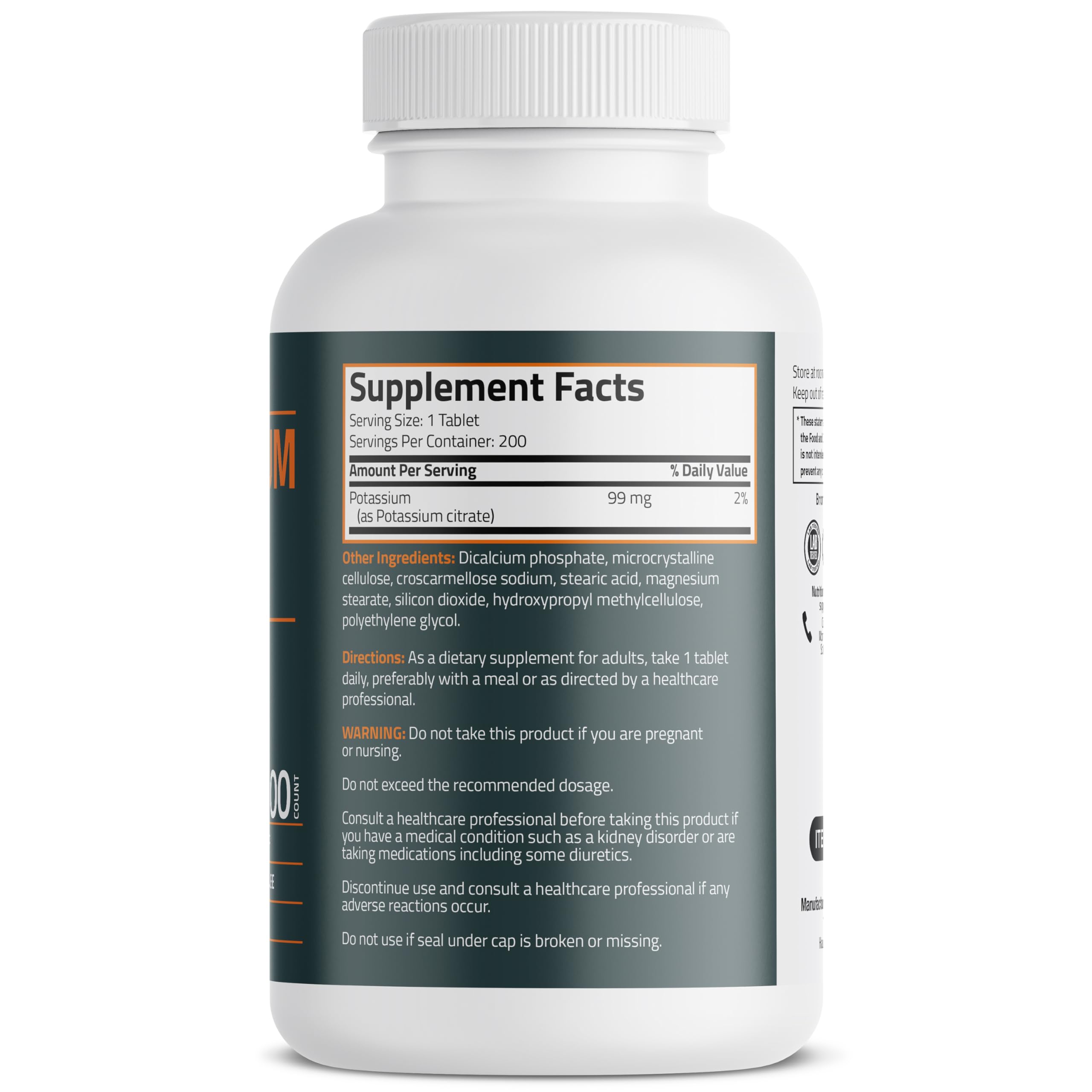 Bronson Potassium Citrate 99 mg, 200 Vegetarian Tablets — Amazon image 2