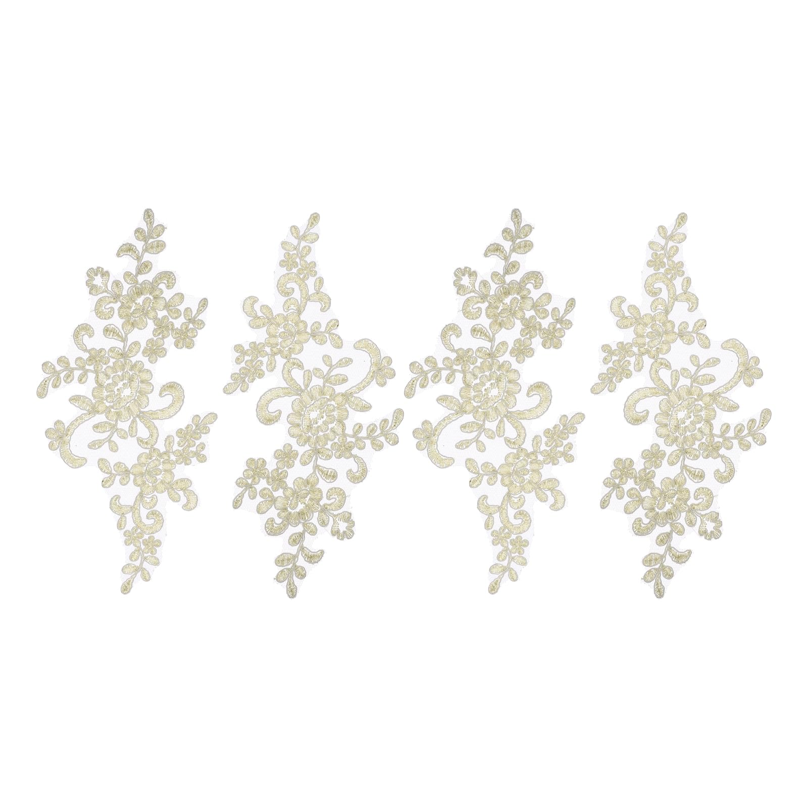 sourcing map 4 Pcs Flower Lace Appliques 3D Embroidery Lace Patch Sewing Addition Embellishments for Wedding Bridal Dress Clothes DIY Crafts Accessories Decoration, Gold (23cm) — image 1
