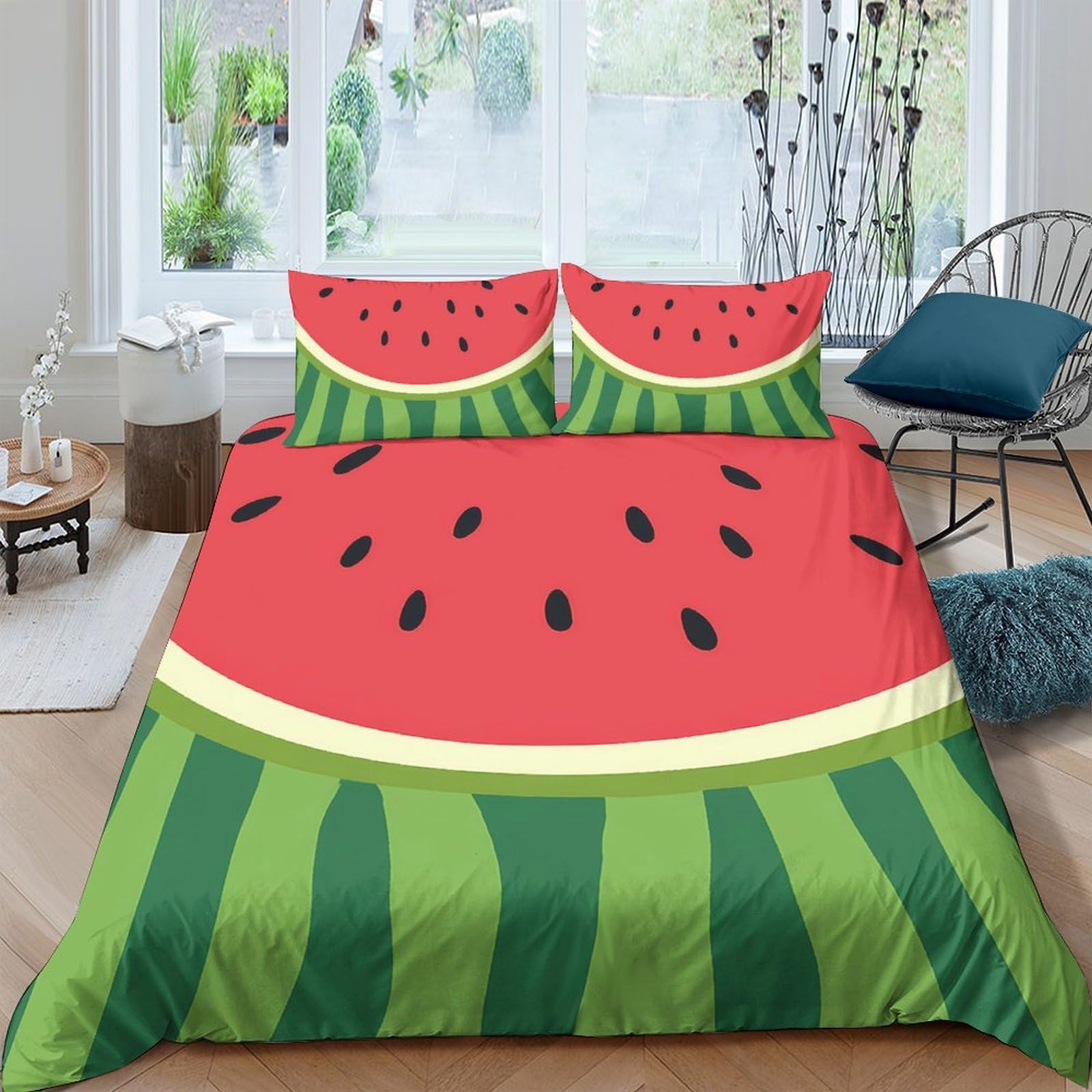 Ctjqhvkz Style-2 3D Printed Watermelon Slice Fitted Sheet Microfiber Soft Red Green Pattern Mattress Cover For Bedroom Dorm Home Decor Single（135X200cm）