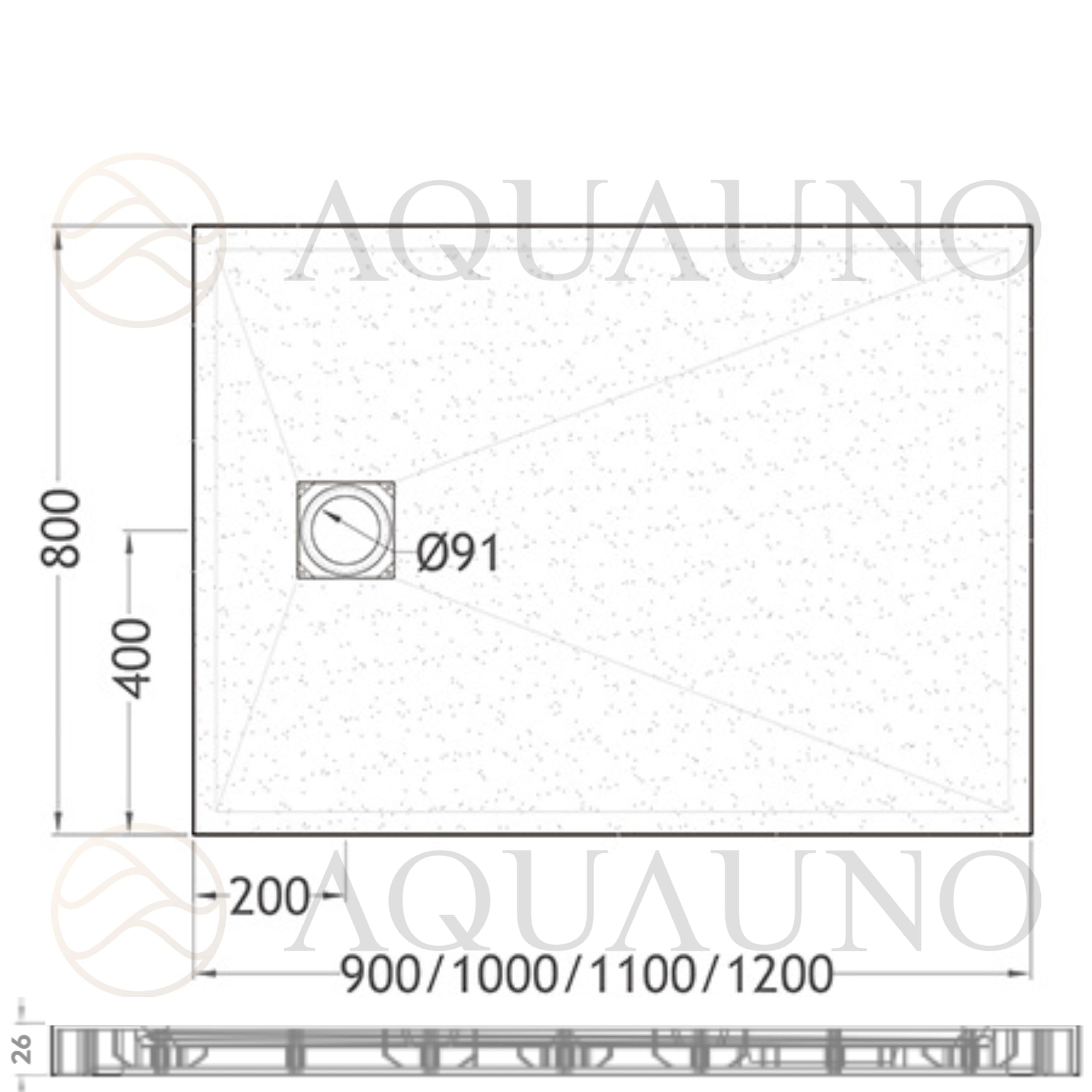 Receveur de douche AquaUno Stone - 110 x 80 x 2,6 cm - Blanc