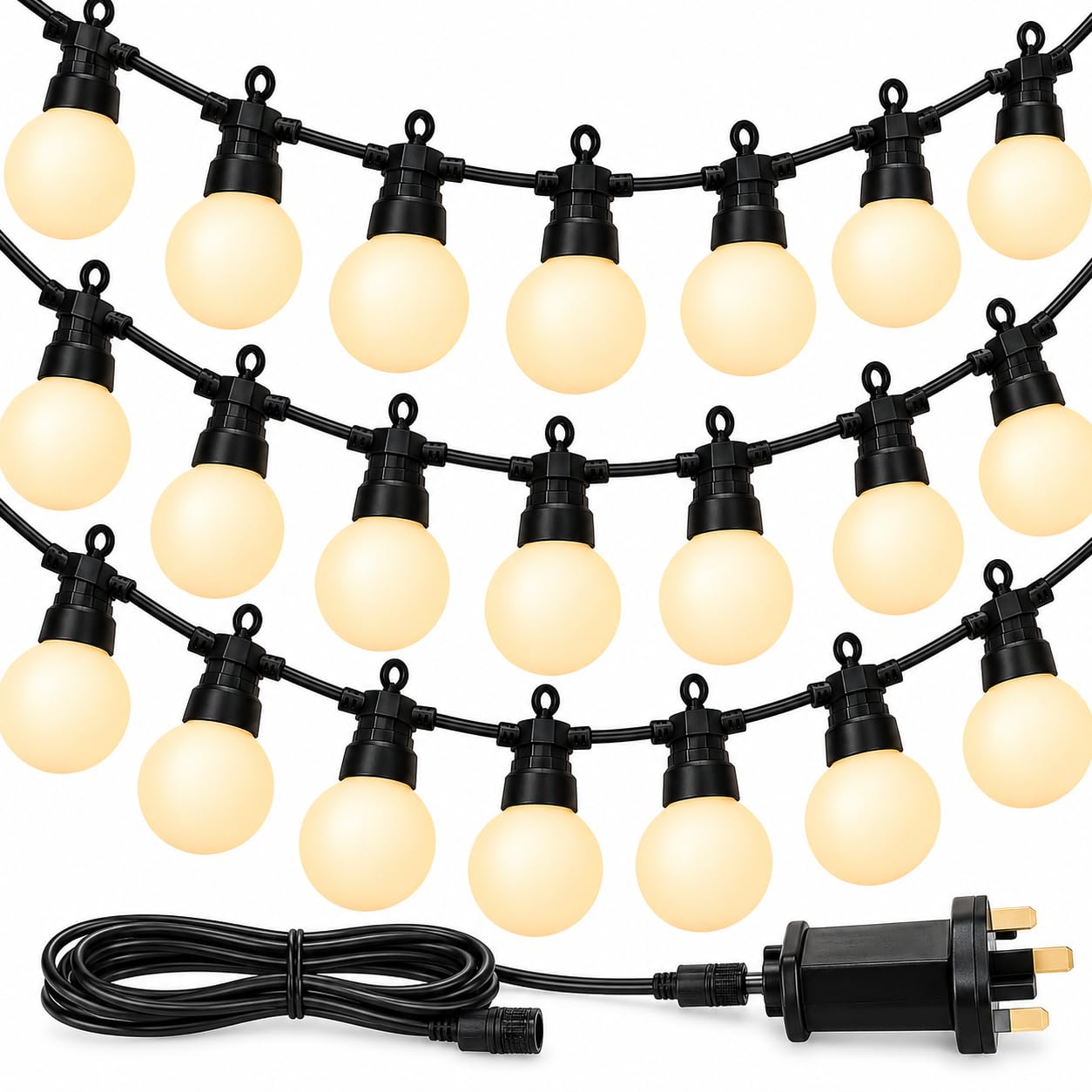 Luxform Honolulu 24V LED Festoon String Lights, 12m Outdoor Garden Lights with 20 G50 Bulbs, Mains Powered, Pergola Patio & Garden Lighting