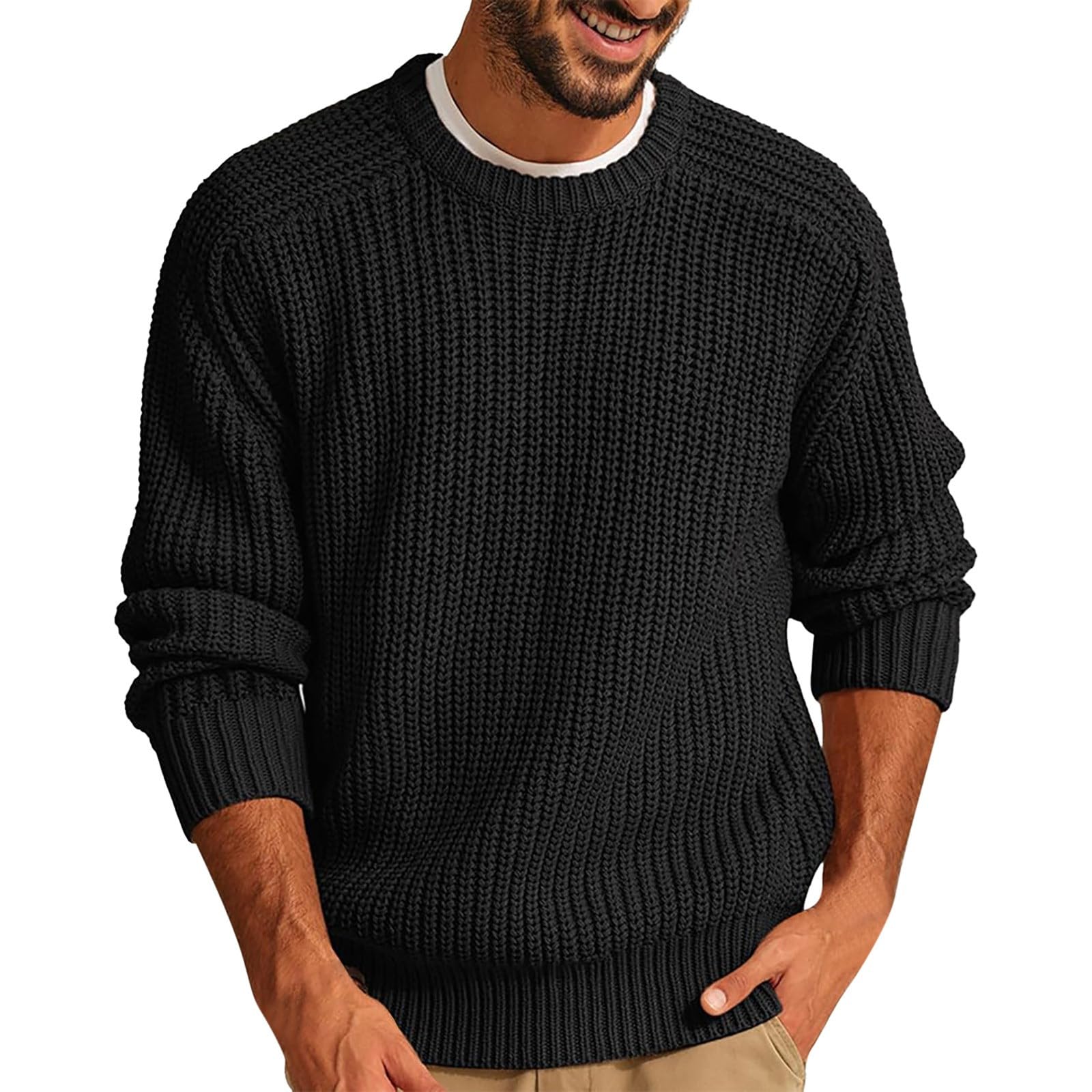 Foweknow Pullover Men's Crew Neck Knitted Jumper Simplicity Solid