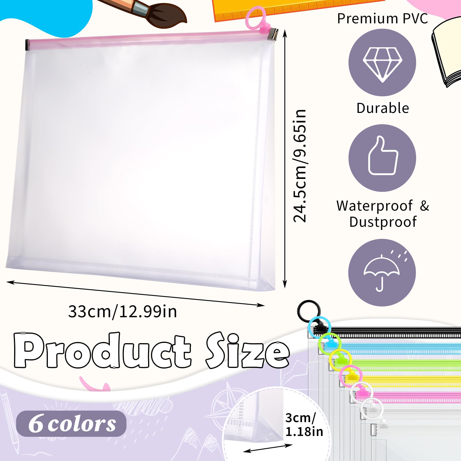 Yexiya 30 sobres de plástico transparente con cremallera A4, carpeta de documentos tamaño carta, bolsa expandible para almacenamiento de lápices de papel, suministros de oficina, 13 x 9.7 pulgadas