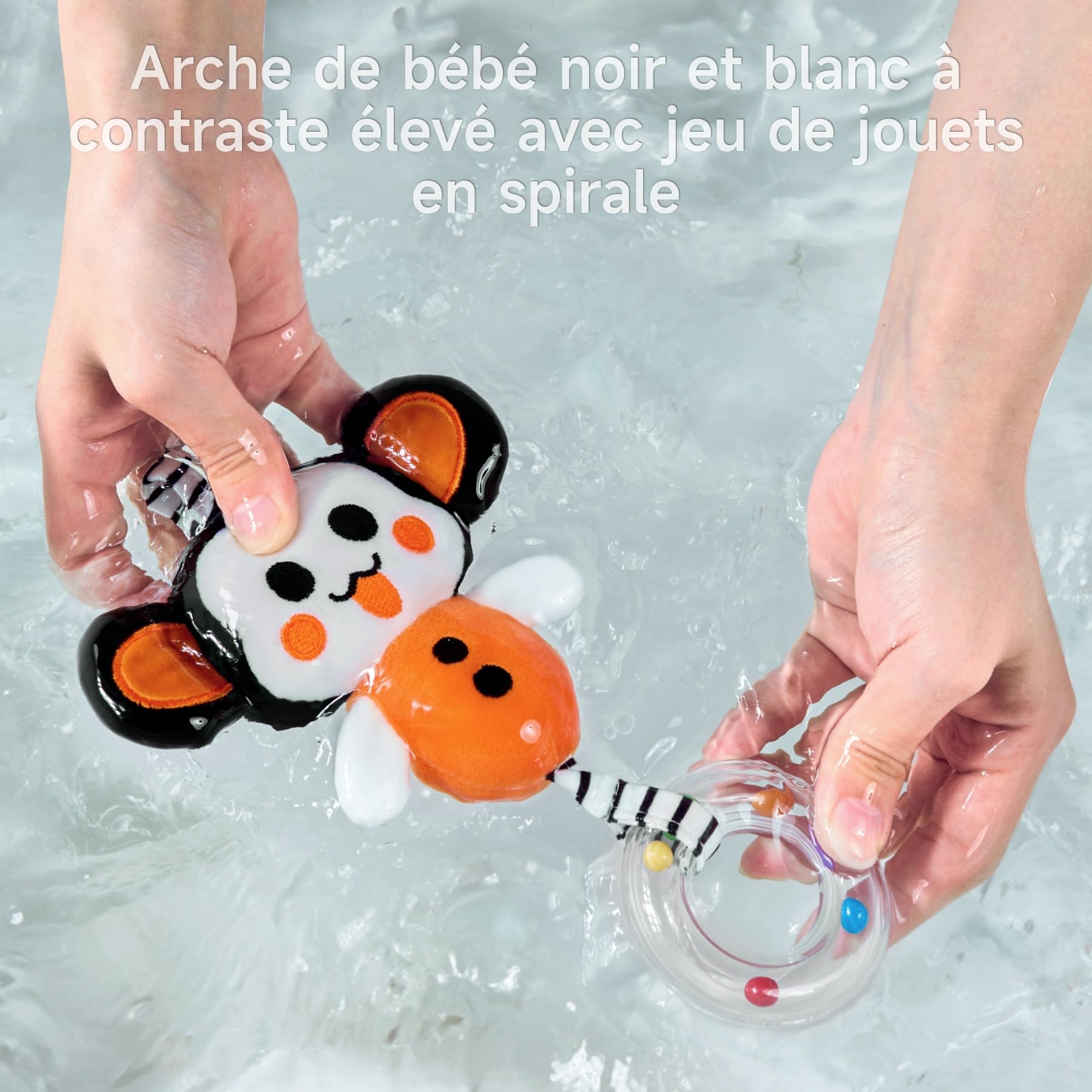 TUMAM 2 en 1 Spirale D'activité Bébé Avec Arche Eveil Jouet Poussette Pour Bebe 0 3 6 9 Mois, Jeux Eveil Suspendre Avec Hochet Et Anneaux De Dentition Pour Auto, Stroller Arch, Berceau, Peluche Cadeau