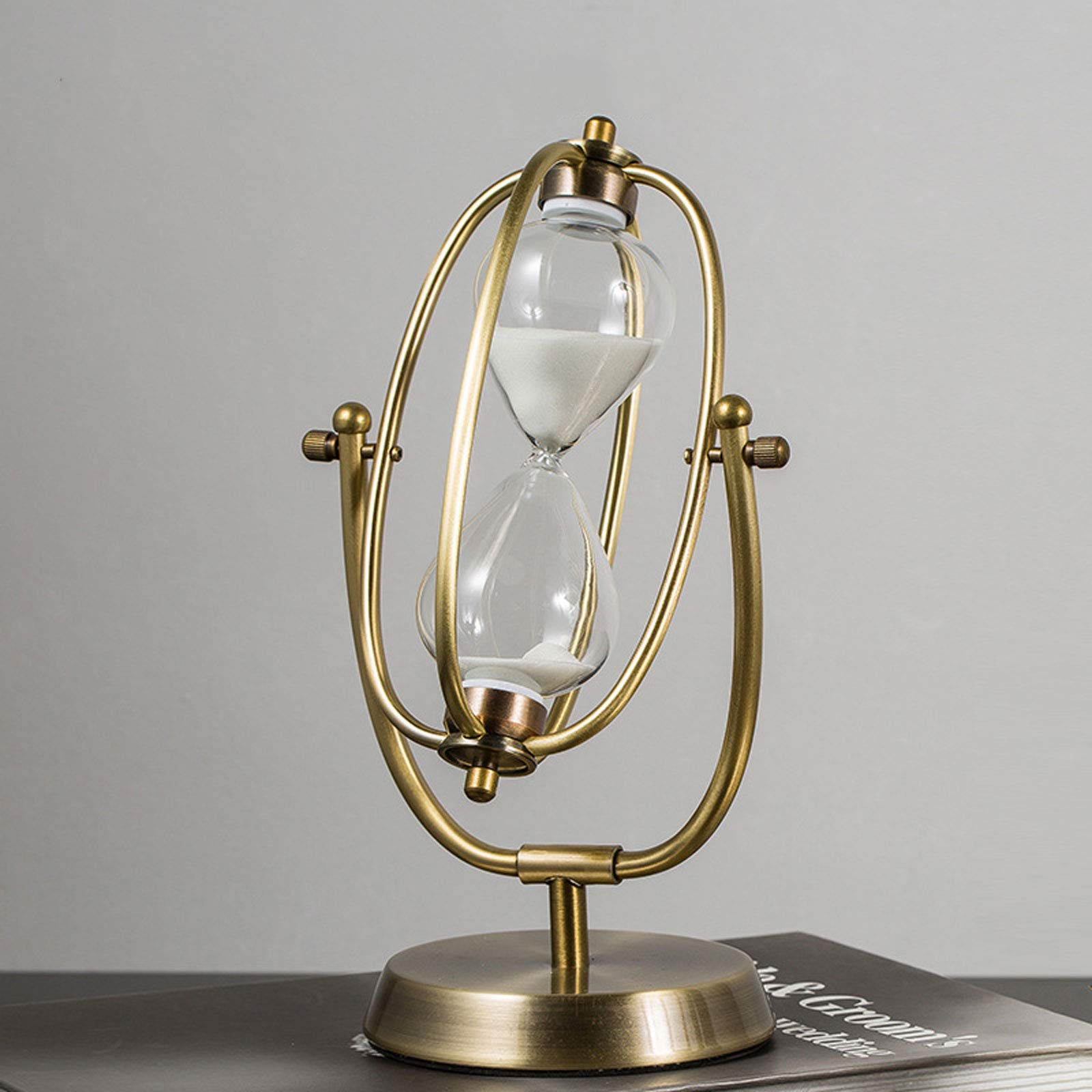 Rotating Hourglass Brass Tone 15 30 60 Minutes Metal Sand Glass Sand Timer Vintage Gift For Vintage Home Décor Wedding Gift Metal 720°Rotating One Hour HourglassTimer Decorative Hourglass. ( C