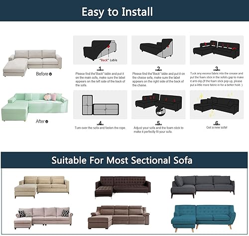Miniatura 7 de Dustproof L Couch Cover, Ice Silk Sectional Couch Cover, Slip Covers for Sofas Couches, Non Slip Pet Dog Furniture Protector-Light Grey-3 Seater+3