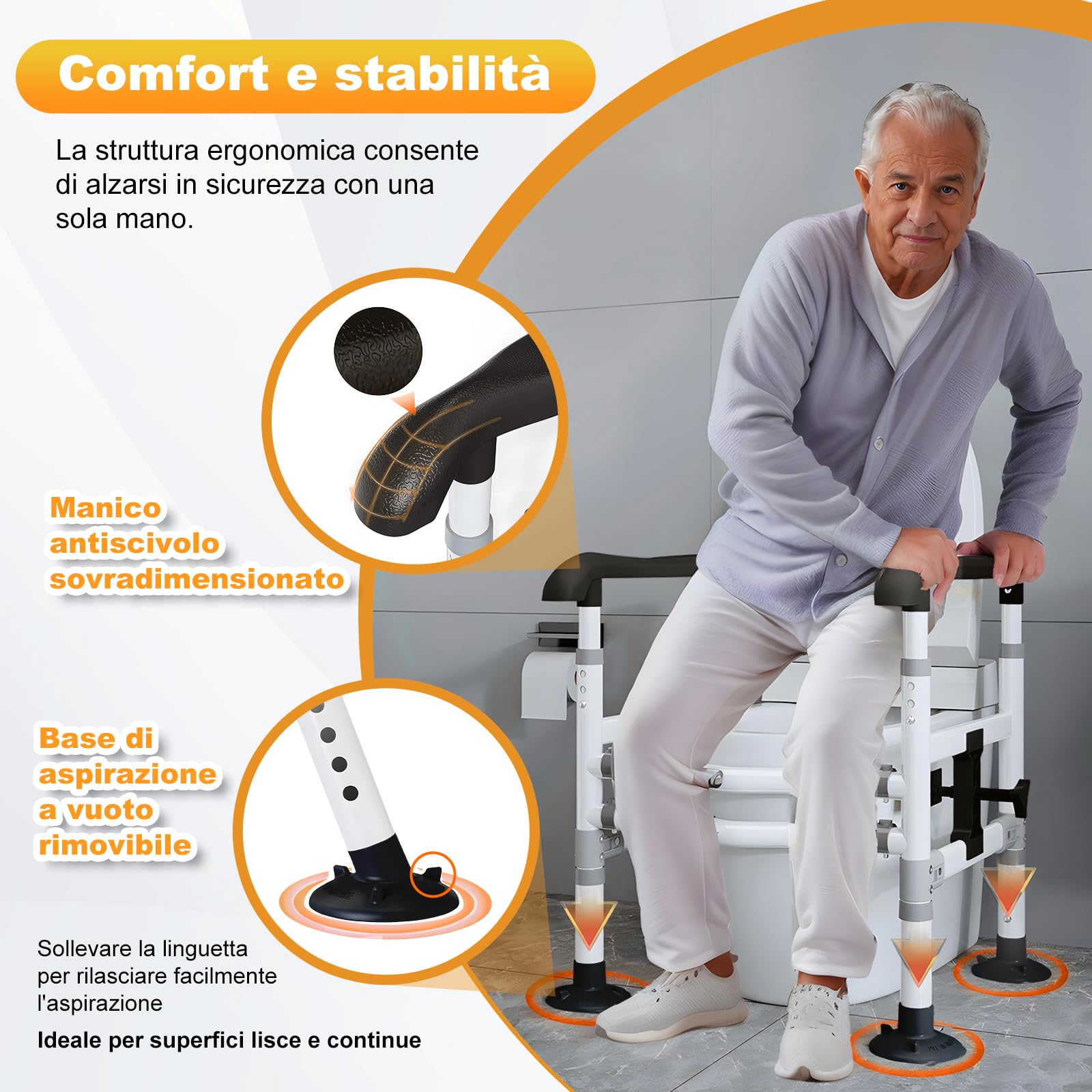 supregear Telaio WC per anziani e disabili, altezza e larghezza regolabili, maniglie antiscivolo con ventose, compatibile con la maggior parte dei WC, facile da montare, Nero