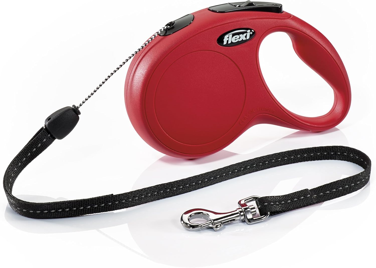 FLEXI New Classic Cord Retractable Dog Leash for Small Dogs up to 26 lbs. – 26 ft., Red | Tangle-Free Pet Walking Leash with One-Handed Brake, Pause, Lock | German Quality Product