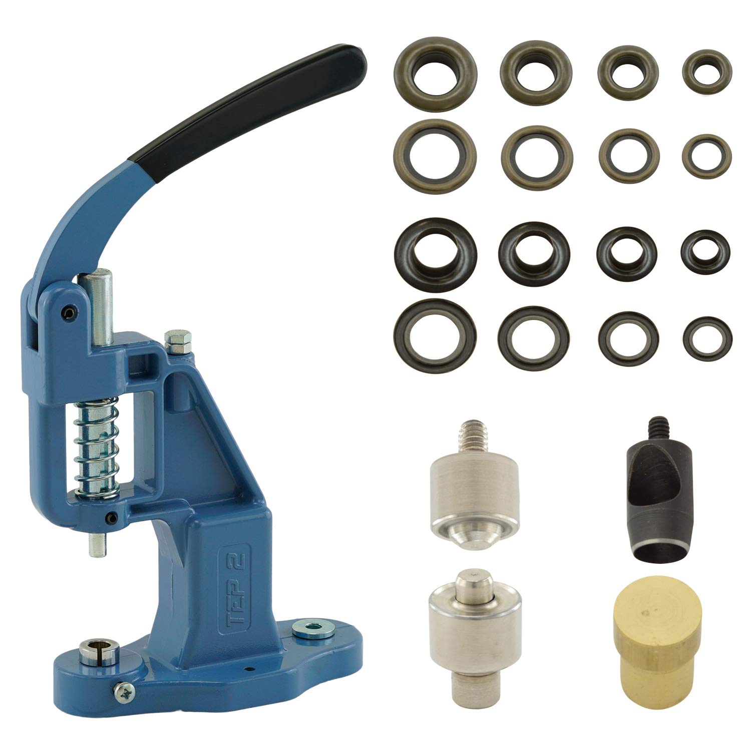 GETMORE Parts Prasa do oczek + narzędzie do oczek + narzędzie do wykrawania, 100 oczek, mosiądz, nierdzewne - antyczne, 10 mm