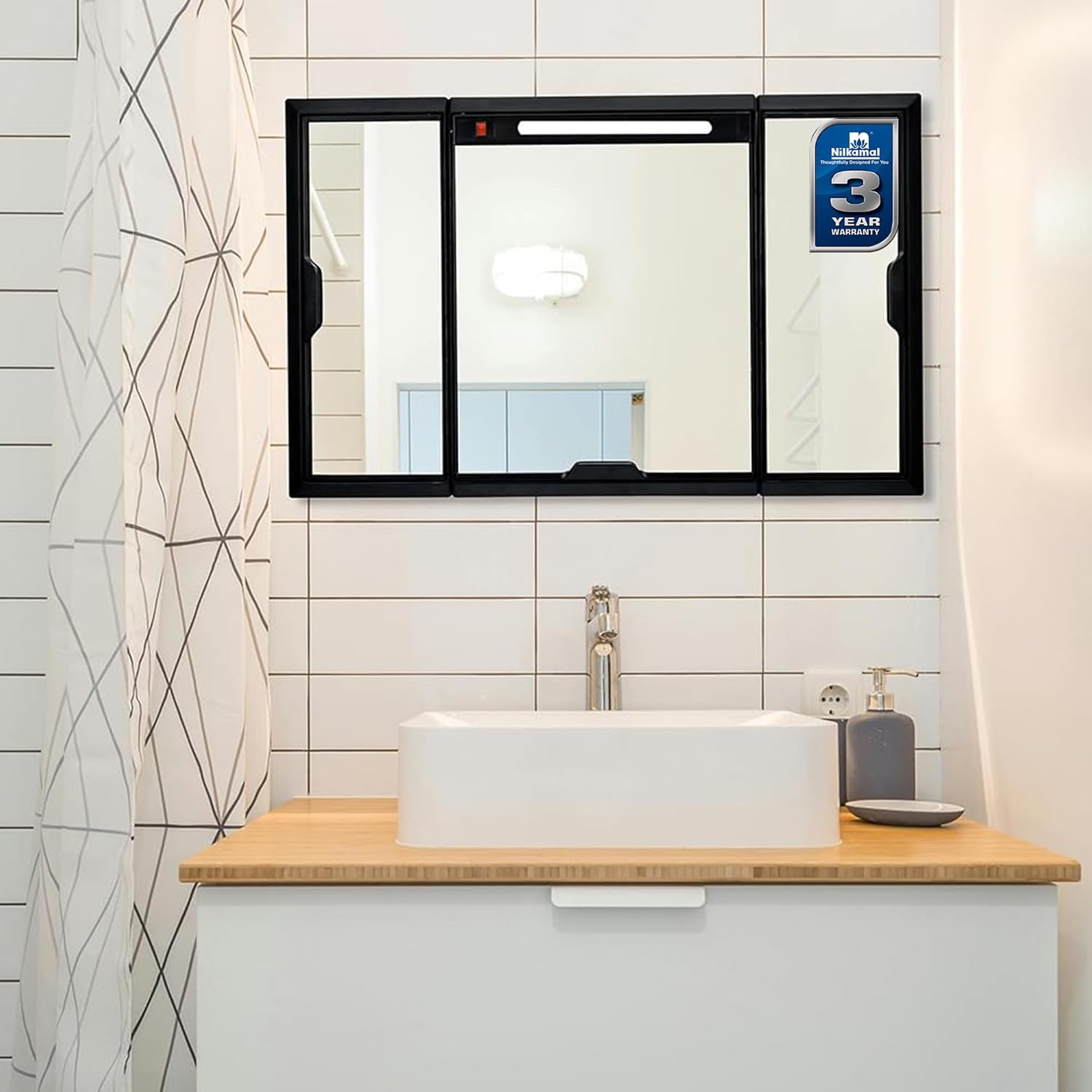 Nilkamal Glory Bathroom Cabinet with Mirror and LED Diffused Light|Modern & Stylish|Storage ...