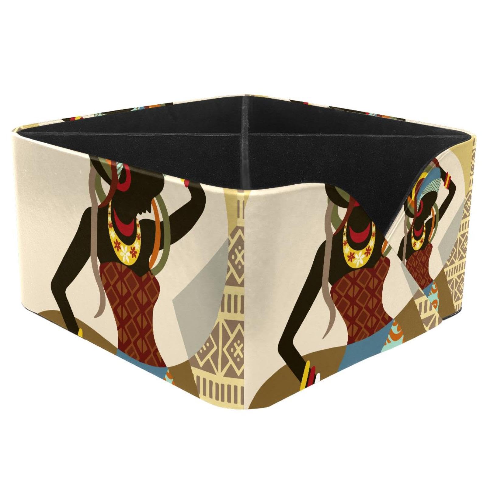 KengjuTesu African Women Desktop Organizer Pen Holder, Rectangular Pencil Cup for Office, Study and Makeup Stations