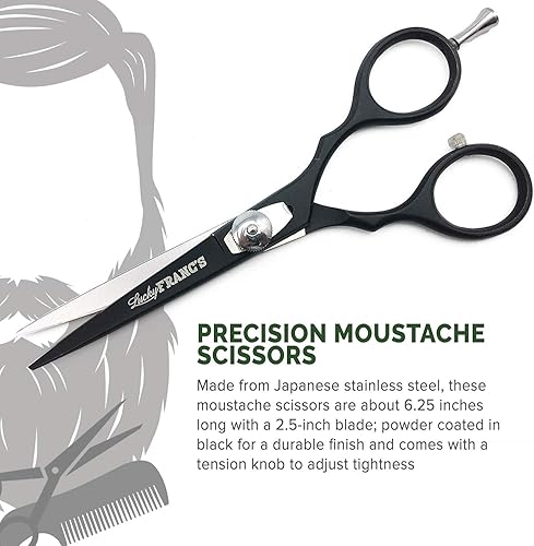 Miniatura 3 de Lucky Franc's Kit de aseo de barba con tijeras de barba japonesas y cuerno de buey hecho a mano mini peines de barba para hombres. Kit de recorte de