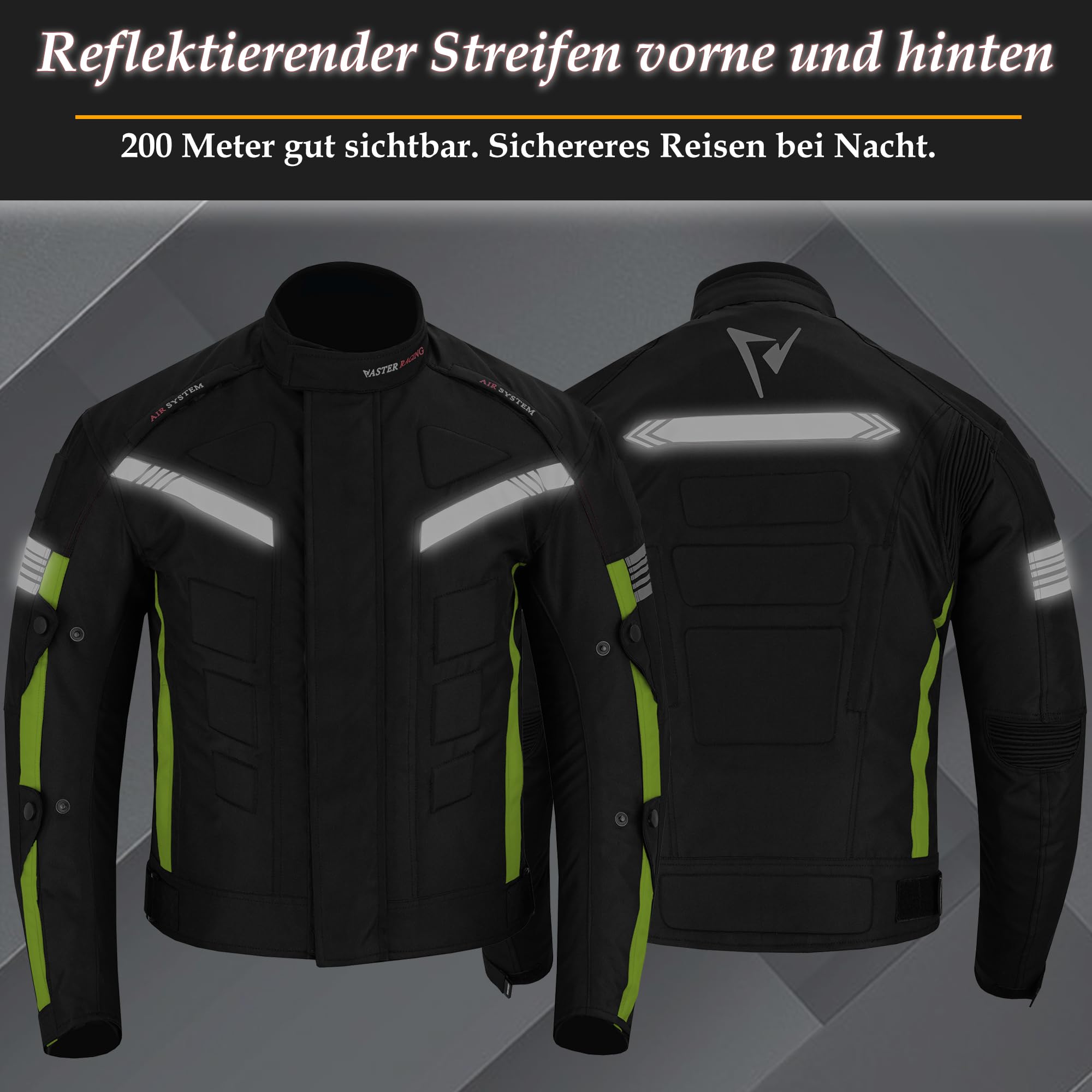 Tuta da moto 2 pezzi, giacca e pantaloni da moto impermeabili, giacca da corsa riflettente da uomo, con protezione da moto CE Tank Rainwear (EN-17092)