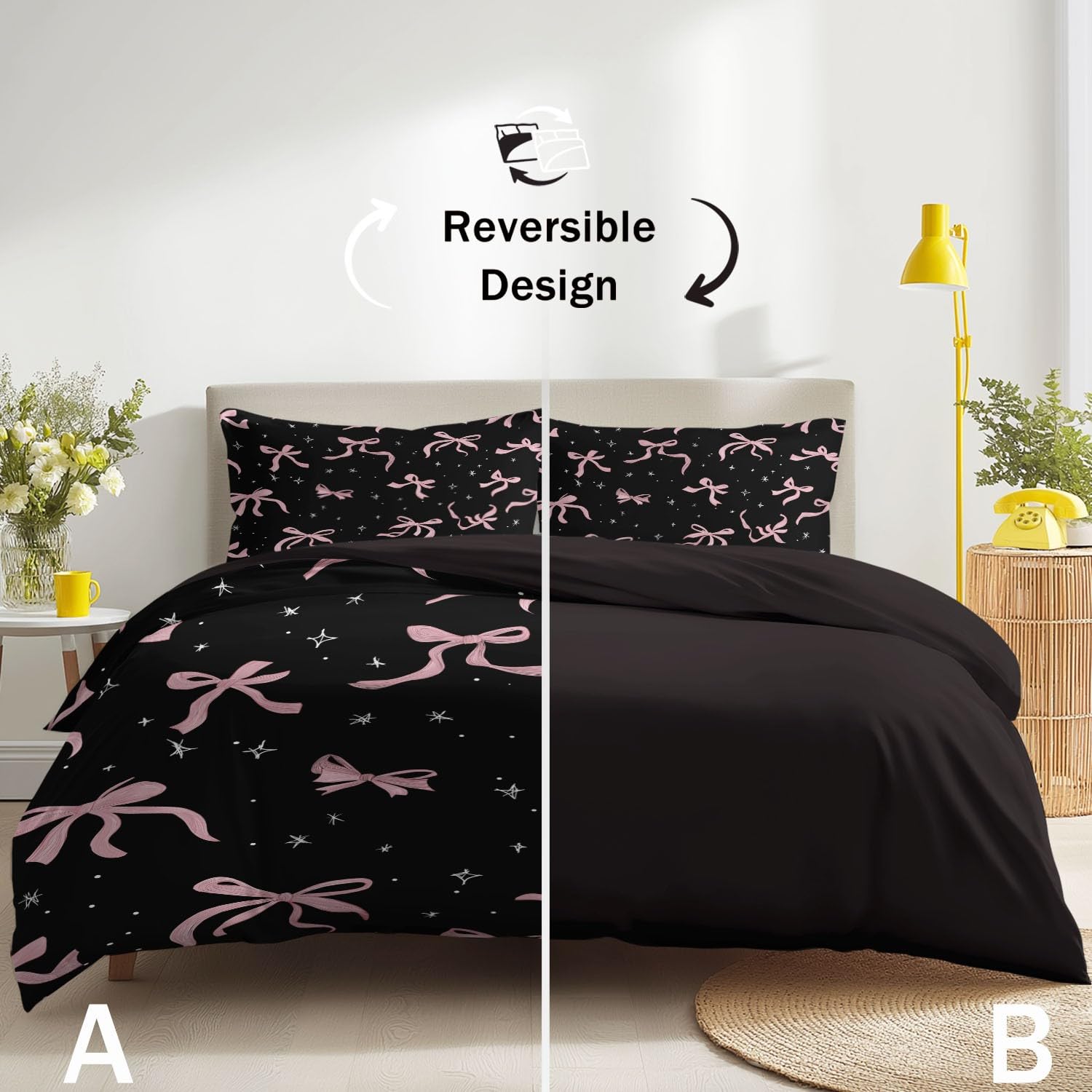 Generisch Ciemny komplet pościeli Sweetheart czarny komplet pościeli 135 x 200 cm, 2-częściowy, płynna wstążka, dekoracja, poszewka na kołdrę z mikrofibry, poszewka na kołdrę z 1 poszewką na poduszkę