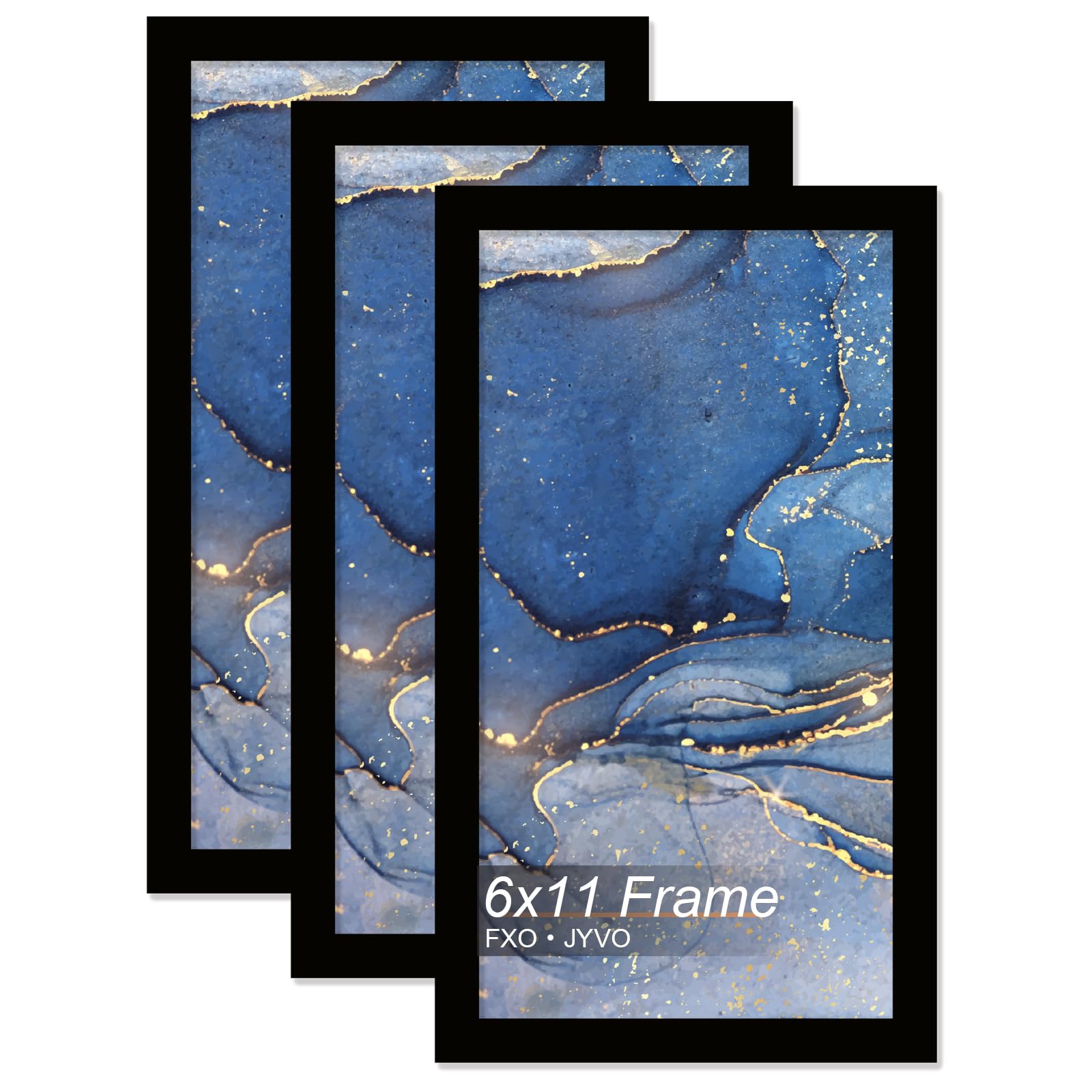 Fxojyvo 6x11 Picture Frame Set of 3, Black Frame for 6 x 11 Inch Picture Poster Photo, Light Weight and High Transparent 6 by 11 Frame for Wall - 3 Pack/Black/6"x11" — image 1