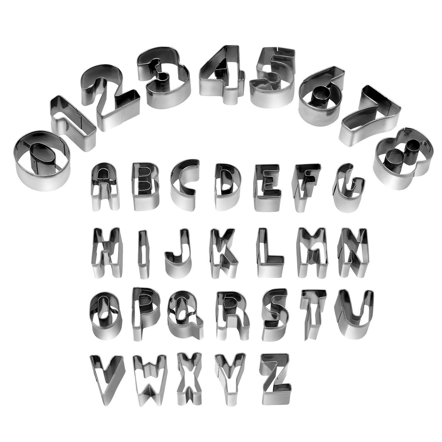 cellebii® alphabet and number cookie cutters sets of 36 pieces fondant letter mold for baking cakes, pastry, donuts, vegetables, fruit biscuit