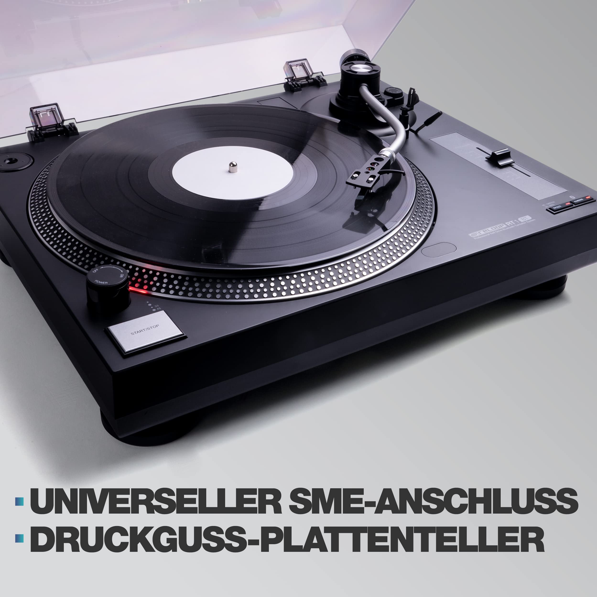 Reloop RT-1 BT Plattenspieler mit Riemenantrieb für DJ- und HiFi-Anwendungen, Bluetooth-Ausgang zur kabellosen Verbindung mit Bluetooth-Lautsprechern, Vormontiertes Ortofon Magnet-Tonabnehmer-System