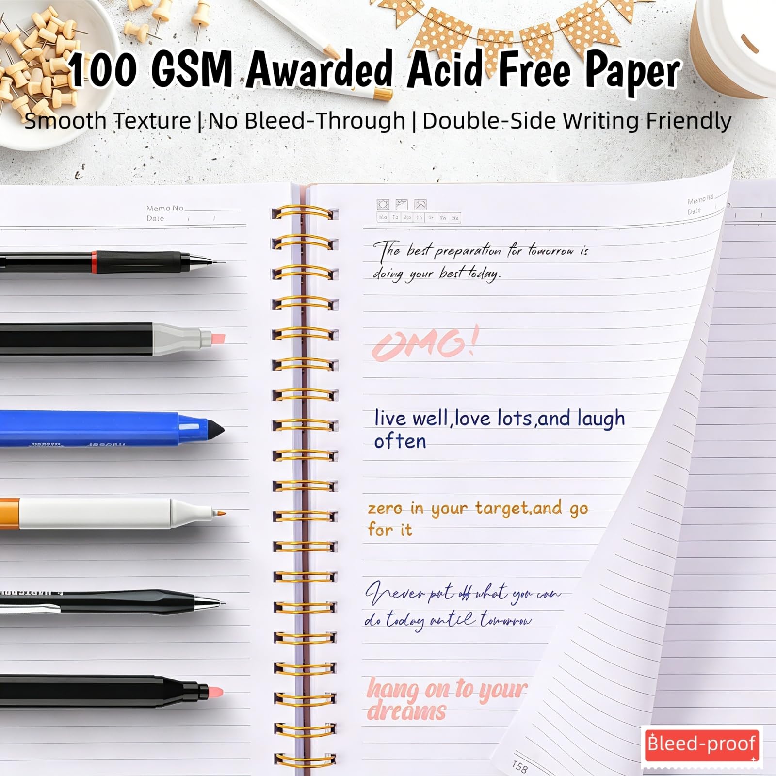 Taccuino a righe universitario, quaderno a spirale 21,6 x 27,9 cm, 300 pagine numerate, diario per donne e uomini, grande taccuino per scuola e ufficio, quaderni per lavoro, carta spessa, linguette