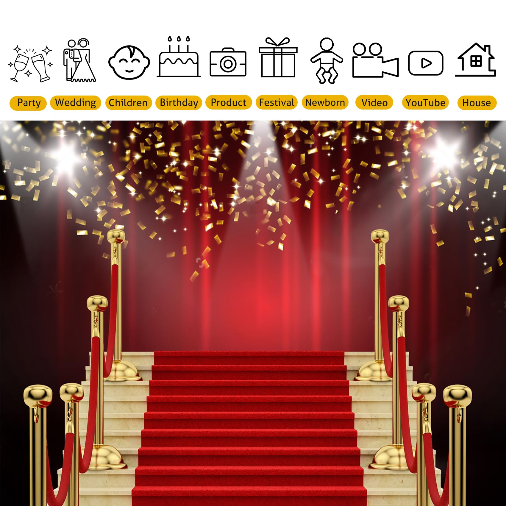 Aoihrraan 2,2x1,5 Red Carpet Stage Photography Backdrop Gold Sequins