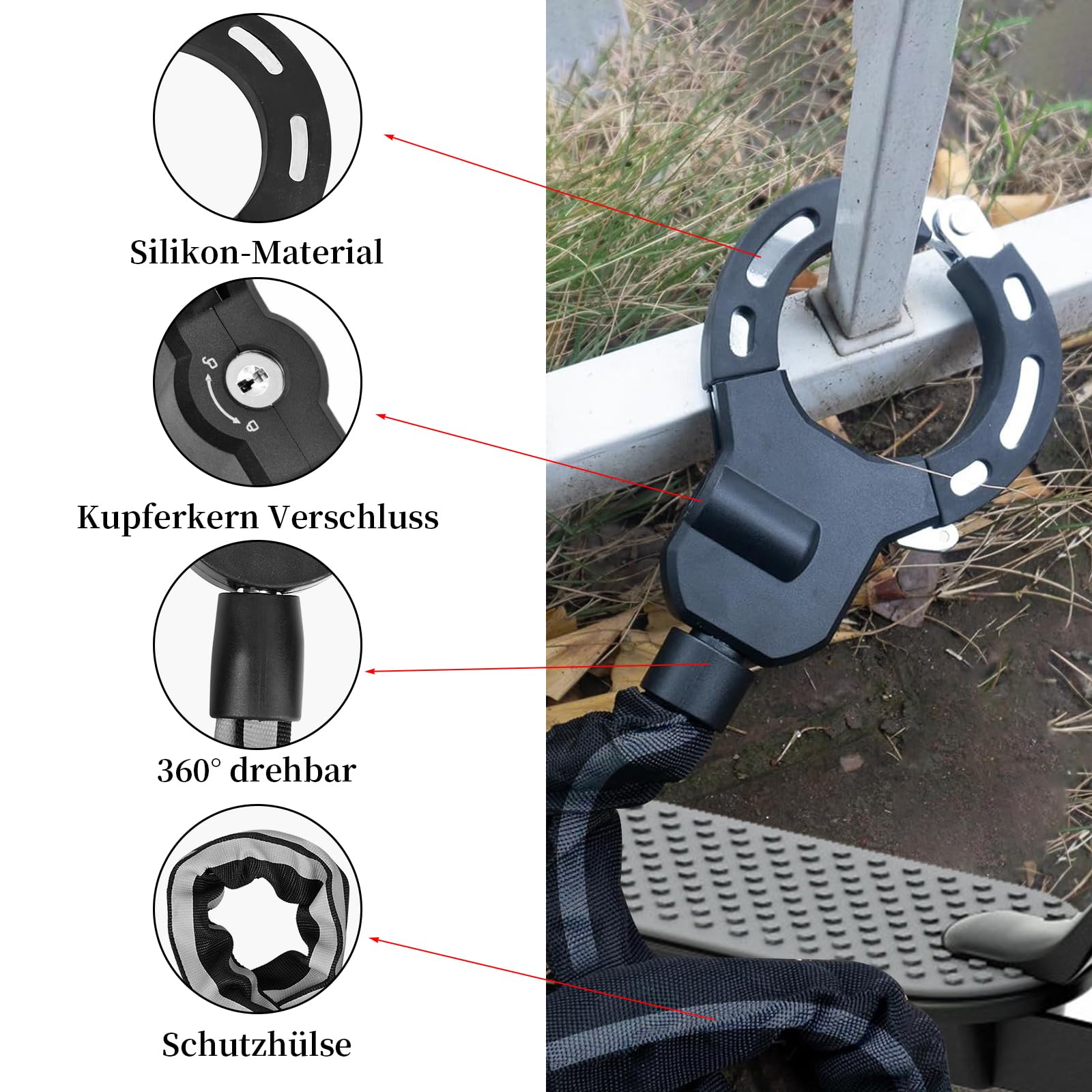 Candado para tritinte eléctrico, candado para patinete con llave y bolsa impermeable, cadenas antirrobo para bicicleta, scooter, bicicleta eléctrica, patinete autoequilibrado