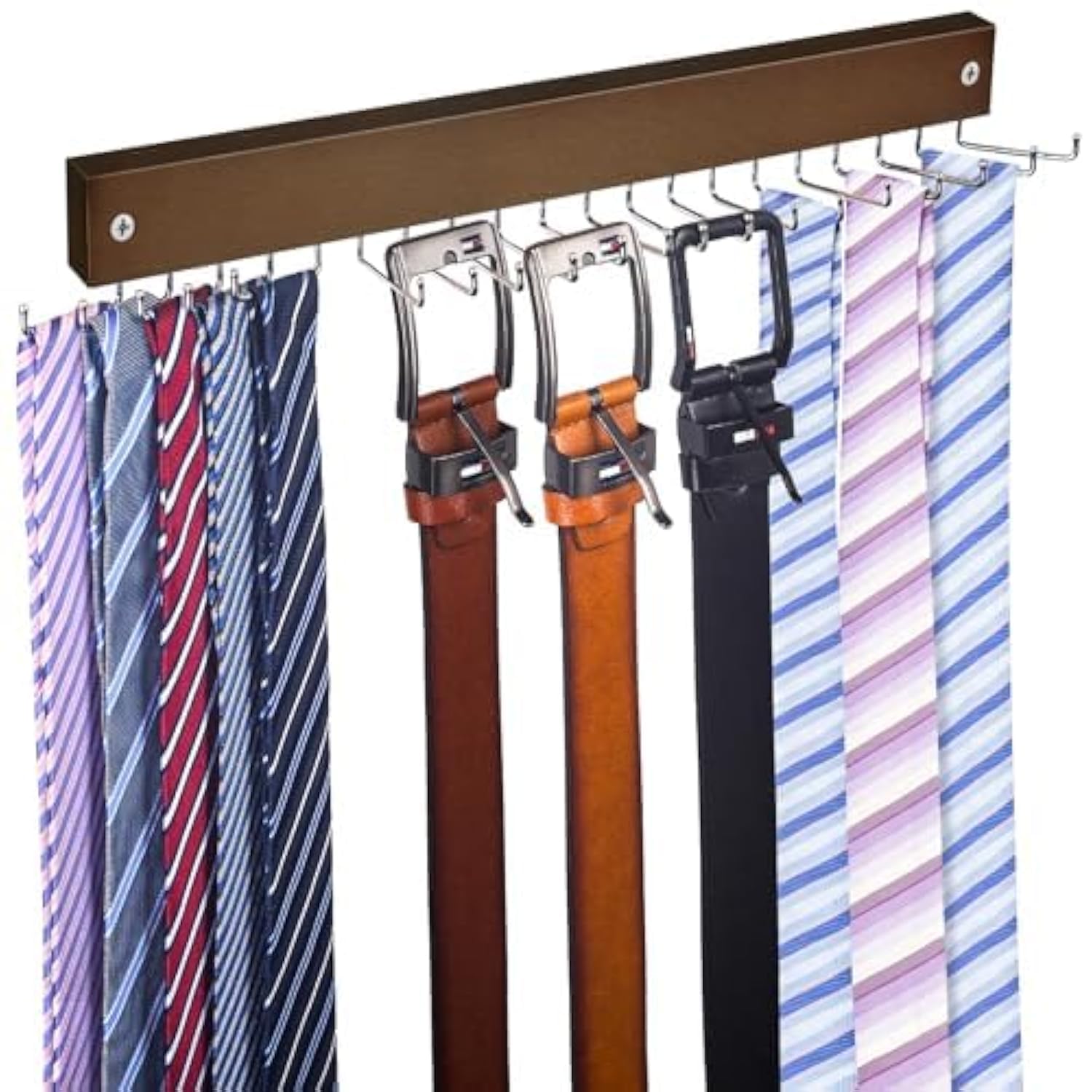 Natural Wooden Wall-Mounted Tie Rack for 20 Ties/Belt/Handbag, Tie and Belt with 360° Rotating Hooks, Screw Nail, Ideal for Wall Installation, Door, — image 1