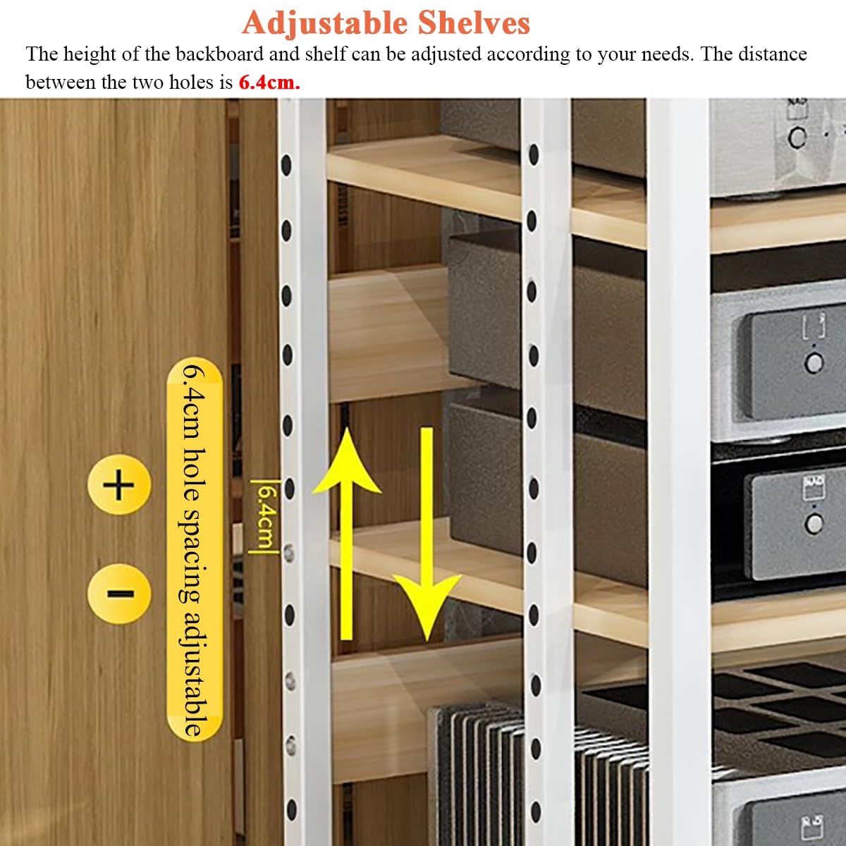 Mueble Rack de 43 Pulgadas de Altura, Soporte Multimedia Ajustable de 5 Niveles para Consolas de Videojuegos, Tocadiscos, receptores estéreo y Reproductores de CD. Estante versátil para Equi