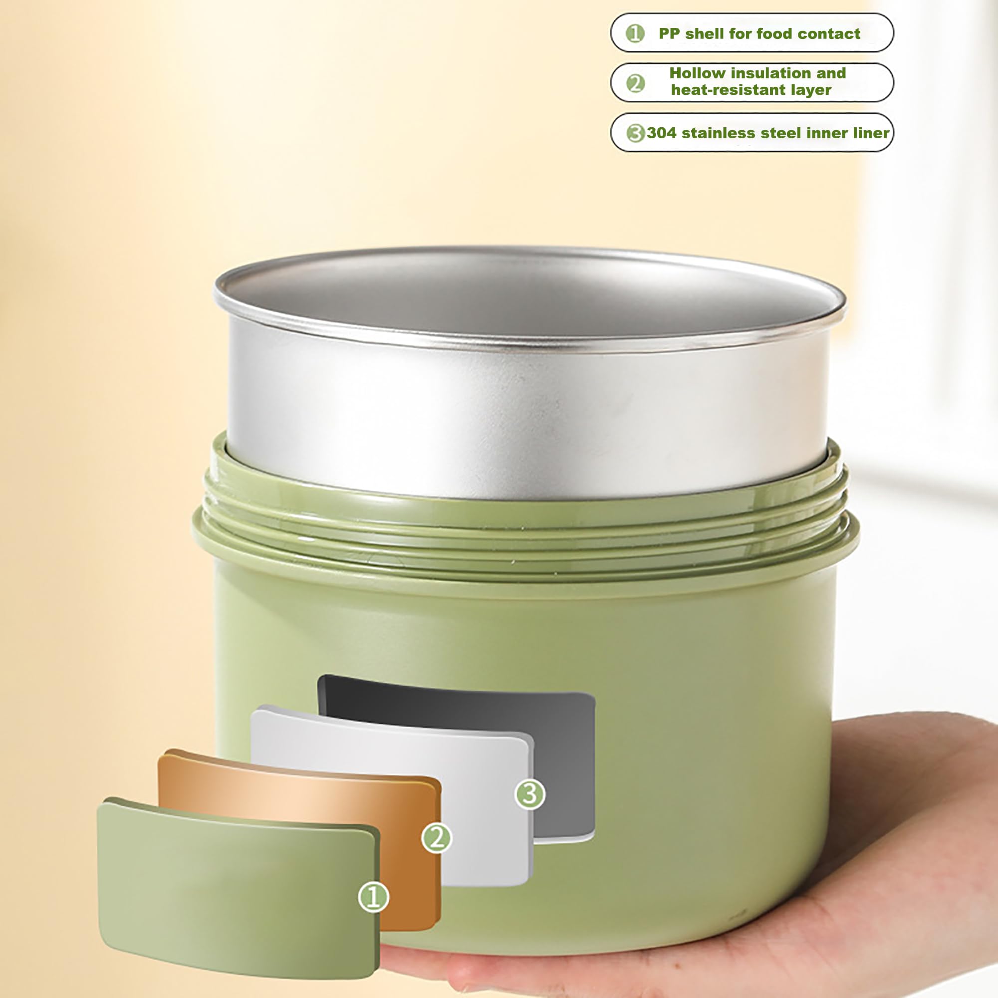 Contenitore Termico per Alimenti Caldi,Lunch Box in Acciaio Inossidabile 304,Alimenti Caldi Contenitori per il Pranzo,Rotonda con Maniglia,Borsa,per Cibi Caldi e Freddi, beige-4pcs