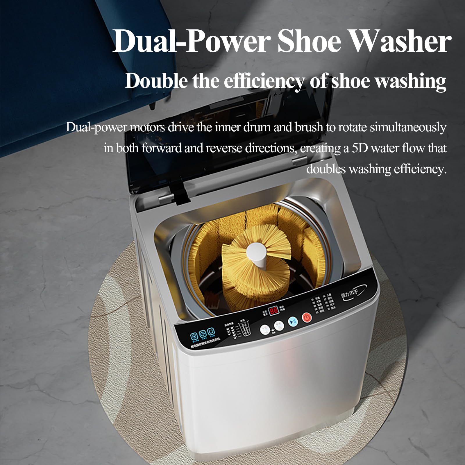 Macchina automatica per la pulizia delle scarpe con capacità di 10 kg, 25 spazzole da parete, funzione di asciugatura a caldo, display digitale, programmi di lavoro multipli per uso domestico