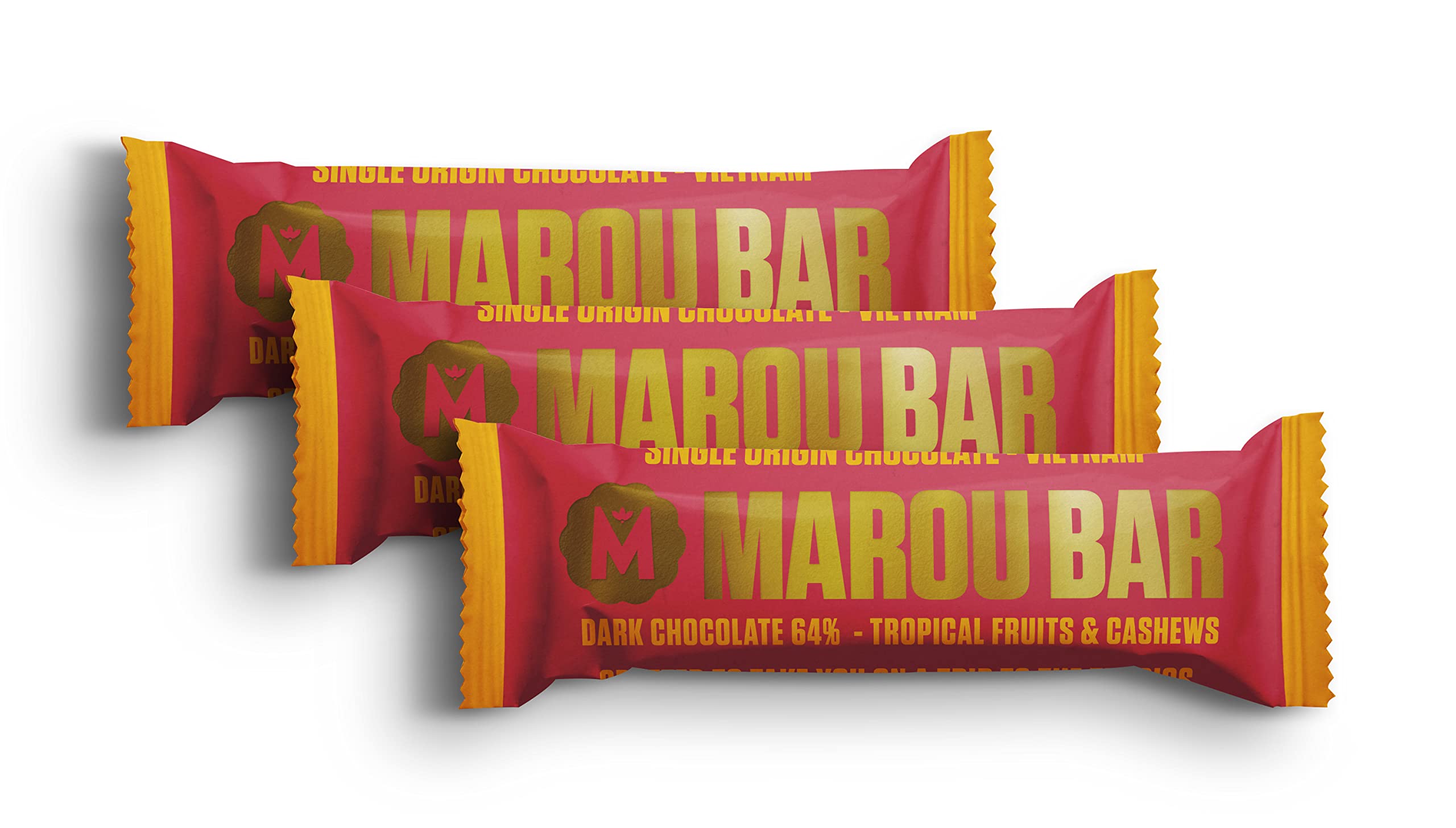 Marou Snack Bar 64% Cacao 3-Pack | Tropical Fruits, Cashews, And Dark Chocolate | Vietnam Single Origin, Vegan, Craft Chocolate | 3 x 35g Bar