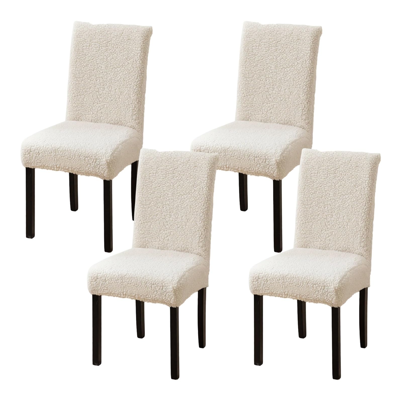 Coprisedie 4 Pezzi Spesso Elasticizzato, Coprisedie con Schienale Rimovibile Lavabile, Copri Sedia da Cucina in Pile Teddy, per Sedie con Schienale Alto Sala da Pranzo Cucina Casa Hotel(White)