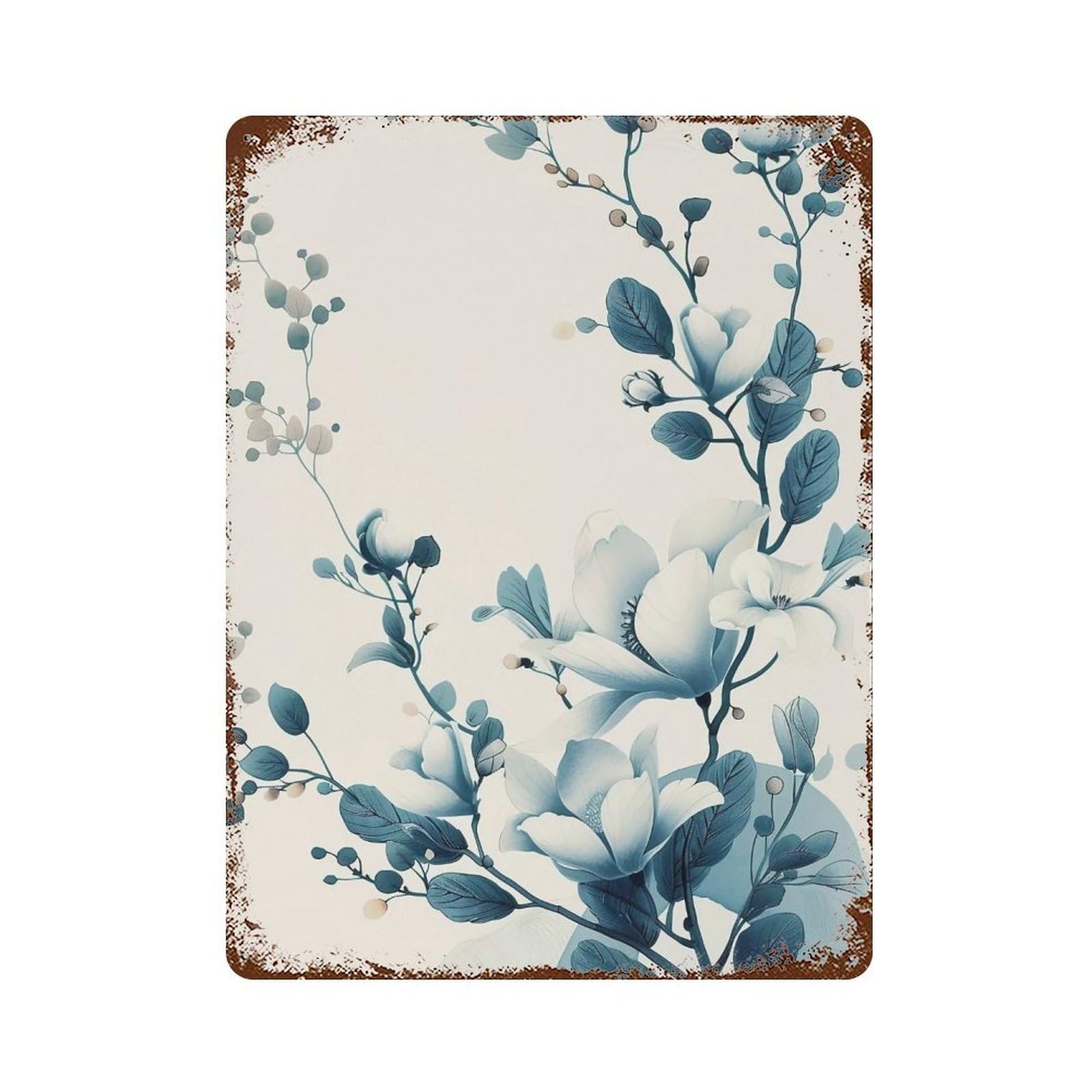 Wujhgrsg Style Soft Gradient Teal Oriental Floral Twigs 01 Wall Art Retro Iron Vintage Metal Tin Sign Poster Modern Decor For Home Cofffee Club Bar Shop 40X30cm