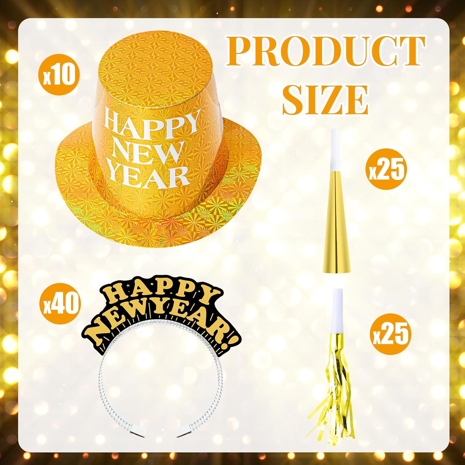 Shappy 100 Pcs New Years Eve Party Supplies 2026 New Year's Eve Party Kit 10 Top Hat 40 Tiara 50 Noisemaker Decor