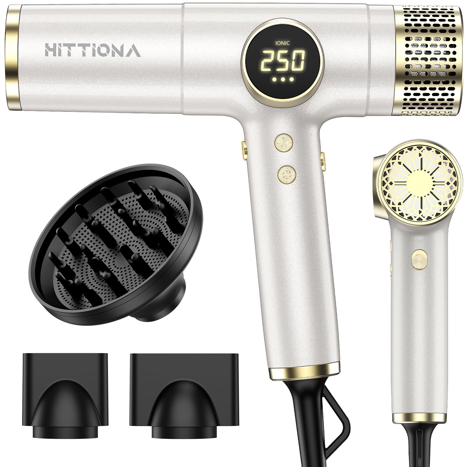 HITTIONA Hochgeschwindigkeits Ionen Föhn Trocknen Haartrockner | 110.000 U/min mit Magnetischer Diffusor, Dual Spannung Fön, Tragbar Reisefön mit 4 Temperatureinstellungen, 3-Gang