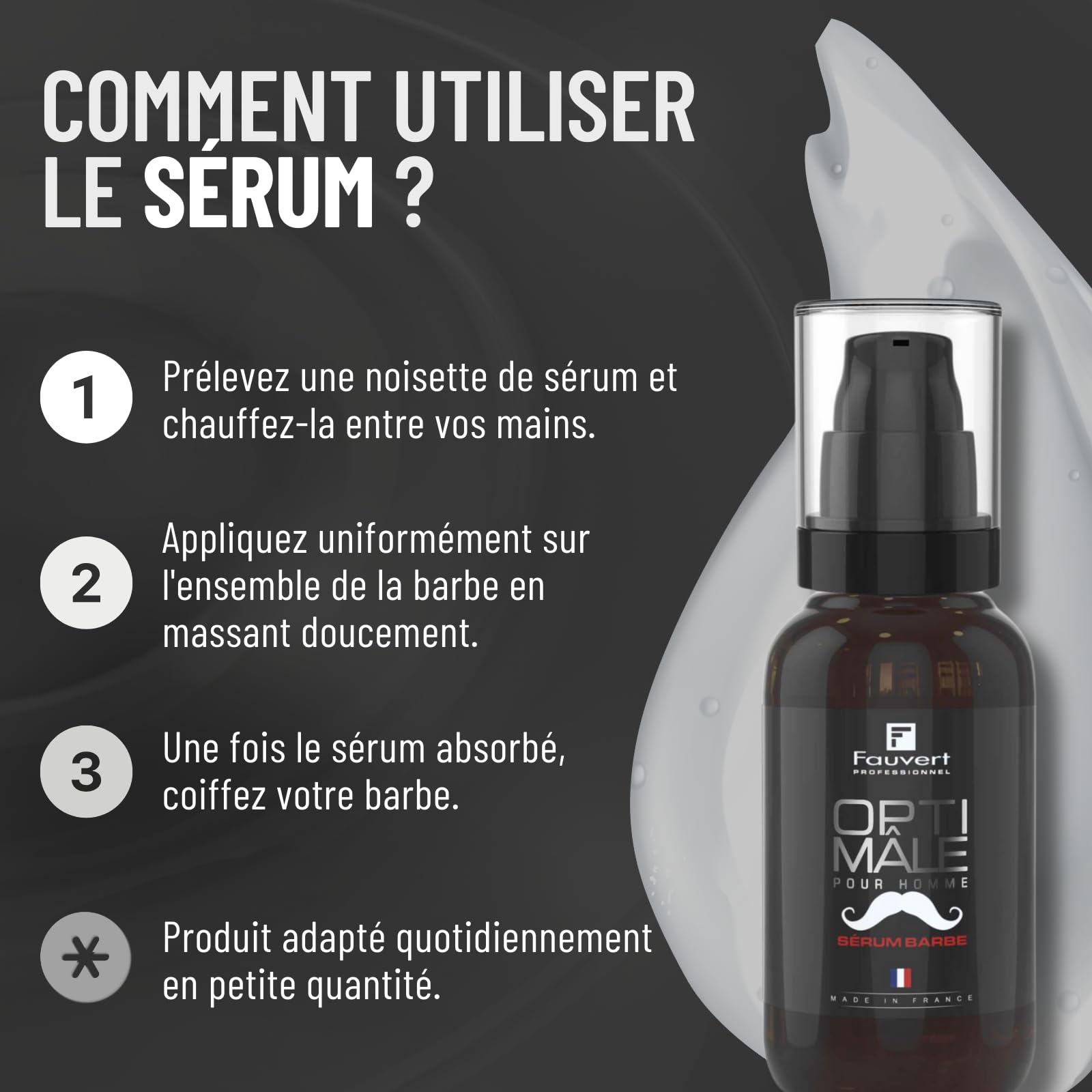 Fauvert Professionnel Sérum Barbe - Soin Barbe Homme Nourrissant & Adoucissant - Produit Barbe Homme - Huile d’Abyssinie et Huile Essentielle de Menthe Poivrée - Fabriqué en France - 100 ml