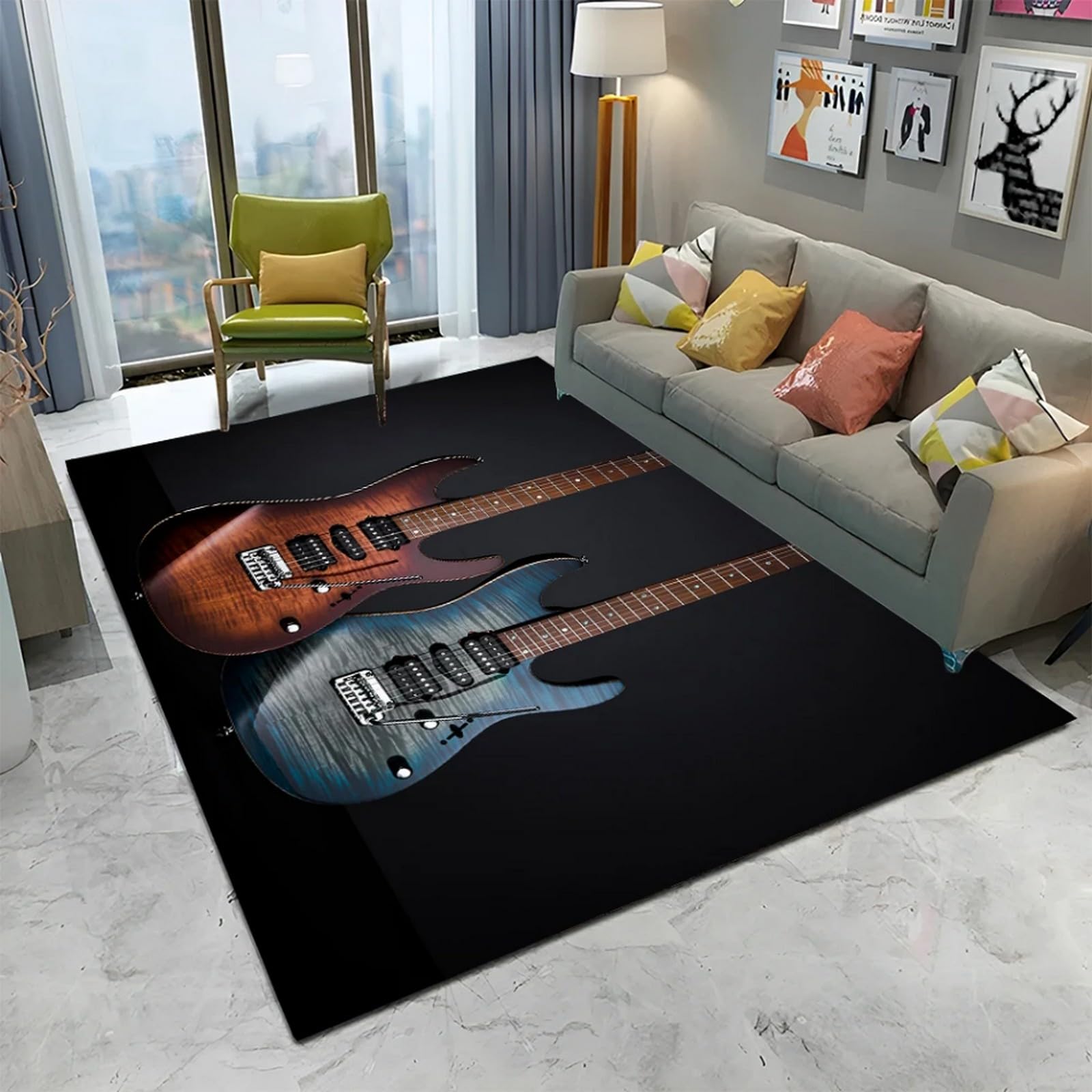 Tapis de salon moderne guitare électrique pour créer un studio ado rock
