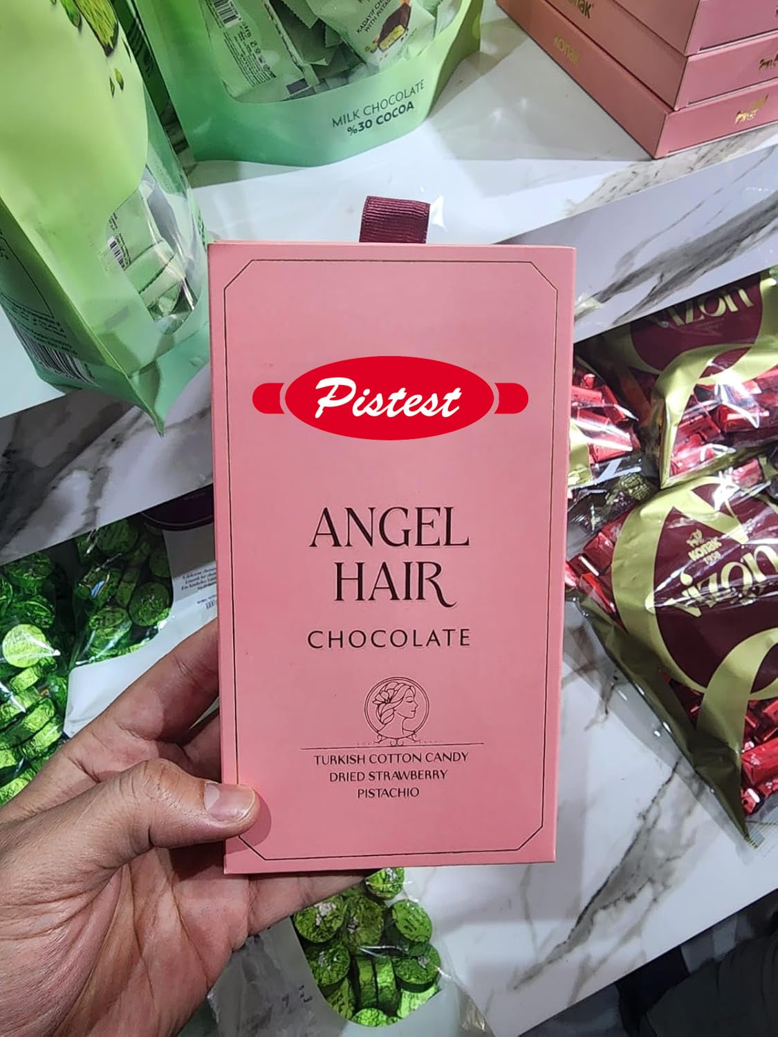 ANGEL HAIR Chocolate Cotton Candy Bar 170g – Strawberry & Pistachio Flavor – Gourmet Sweet Treat – Premium Candy Gift Box – Perfect for Birthdays, Holidays, Special Occasions – (5.9 oz, Pack of 1)